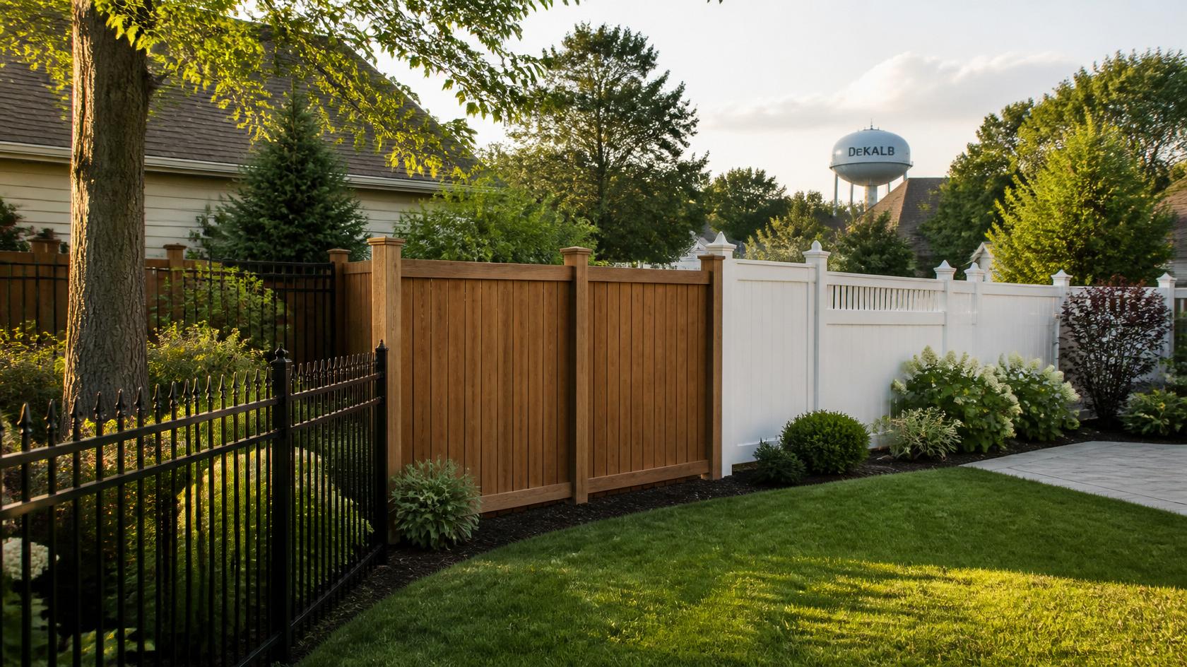 Residential fence installation featuring durable fence materials in DeKalb IL. Residential fence installation featuring durable fence materials in DeKalb IL.