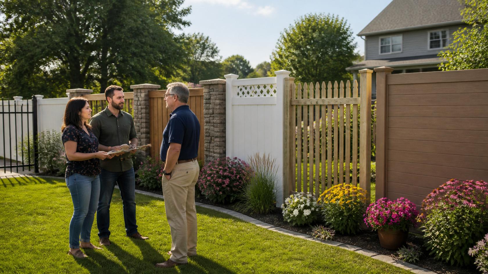 Homeowner planning a backyard fence installation in Rochelle IL.