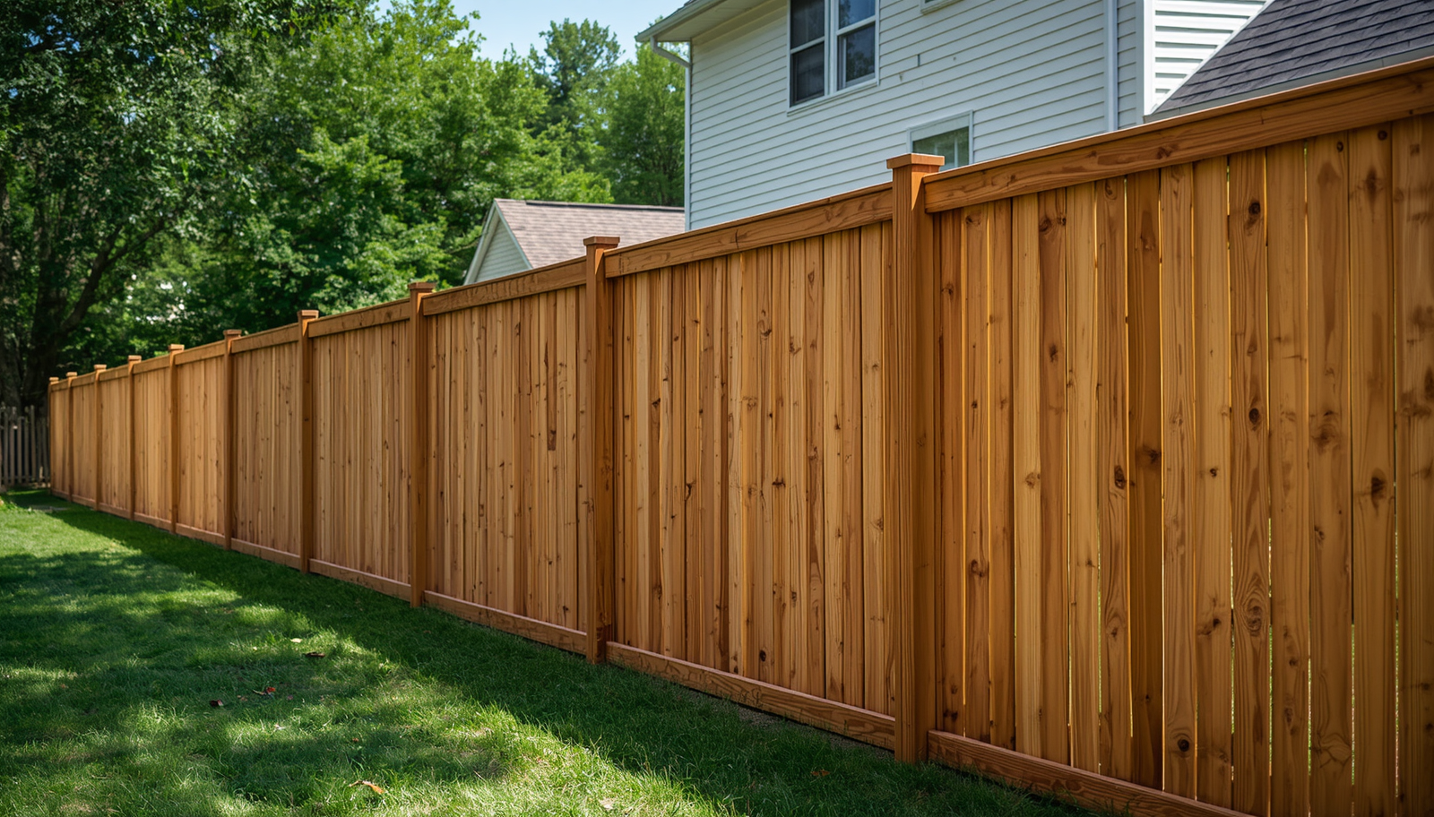 Wood privacy fence enhancing a home's outdoor space and property value in Hanover WI. Wood privacy fence enhancing a home's outdoor space and property value in Hanover WI.