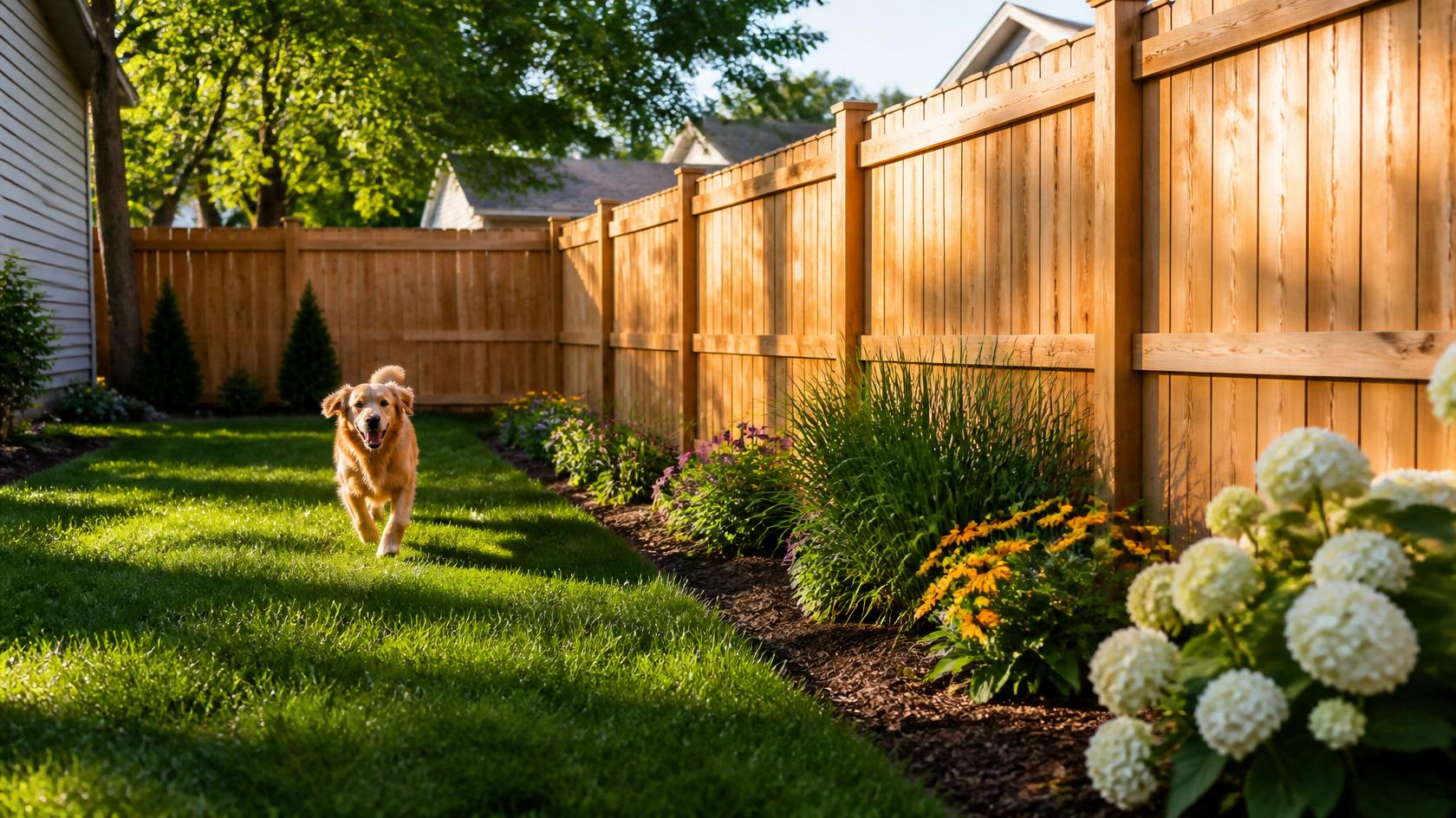 Backyard fence installation providing privacy and a safe space for pets in Rockford IL.