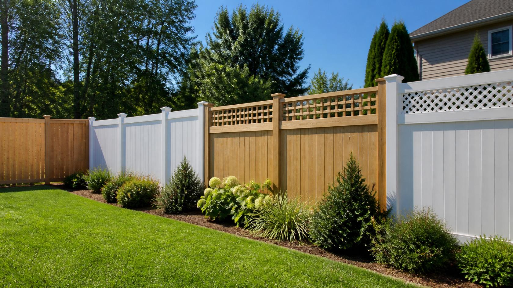 Wood and vinyl privacy fences installed on residential properties in Roscoe IL. Wood and vinyl privacy fences installed on residential properties in Roscoe IL.