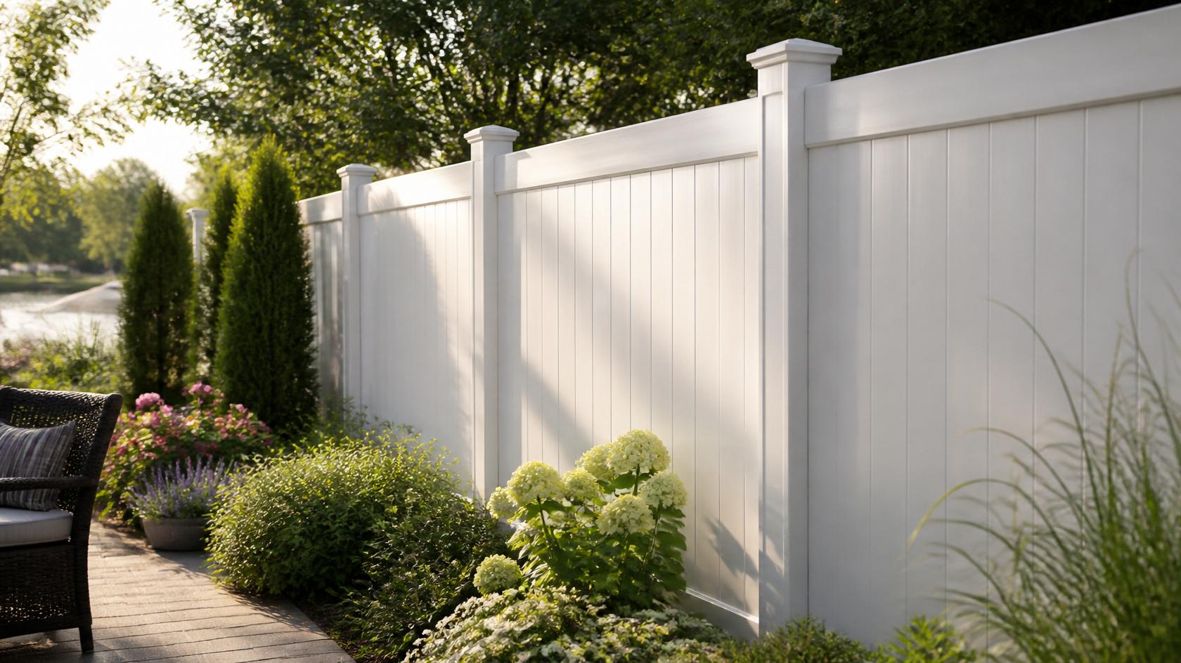 Low-maintenance vinyl fence installed around a home in Lake Carroll IL.