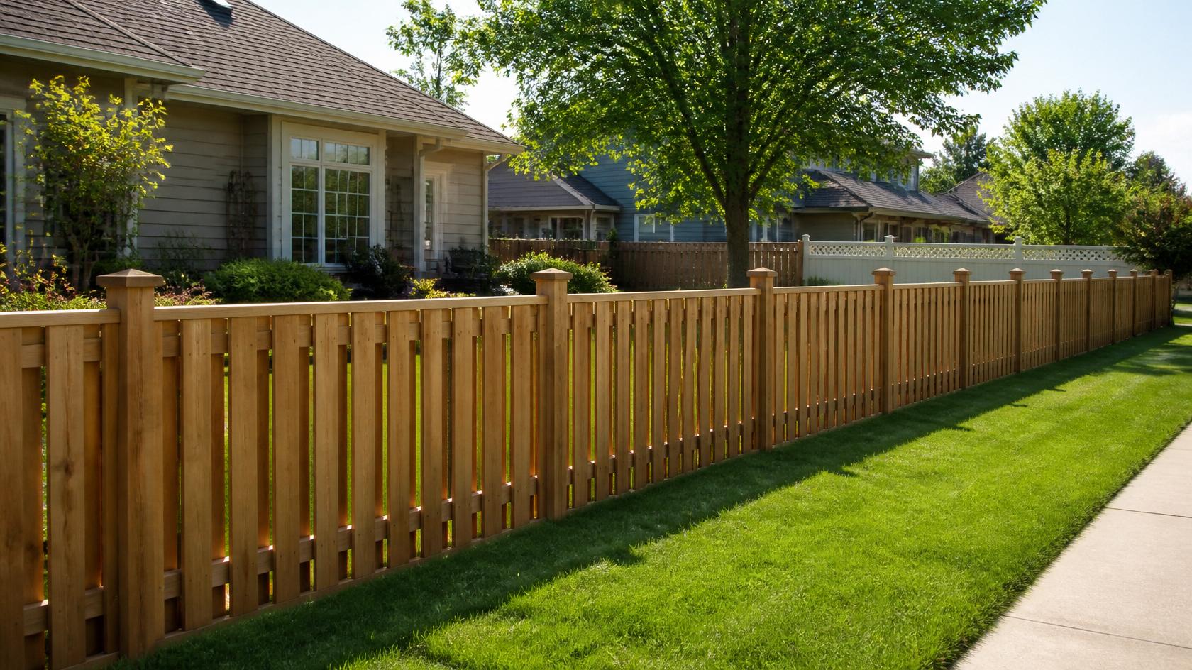 Wood privacy fence enhancing a residential property in Rochelle IL.
