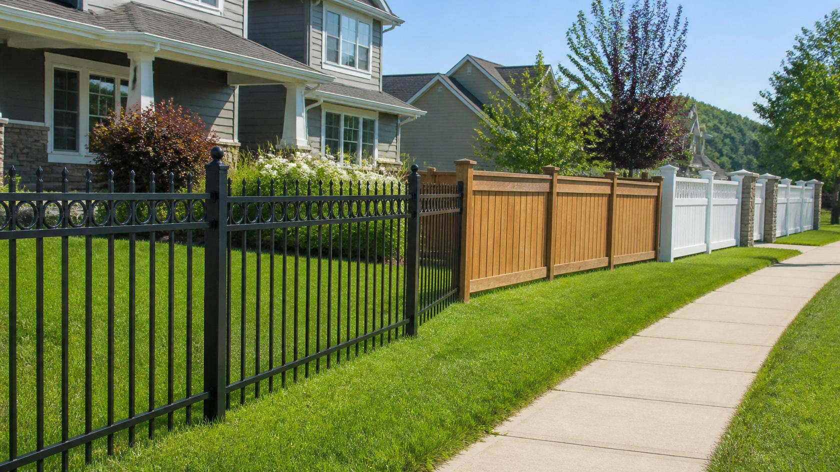 Different residential fencing materials installed at homes in Marengo IL.