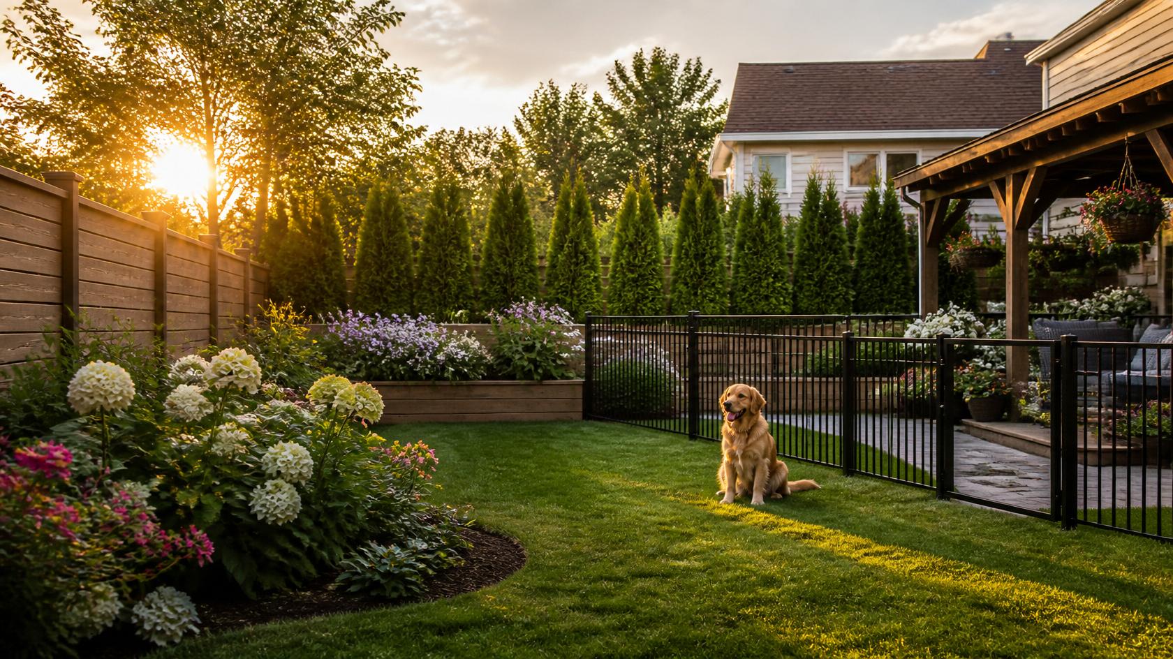 Secure backyard fence in Evansville, WI designed to keep pets safe while enhancing privacy.
