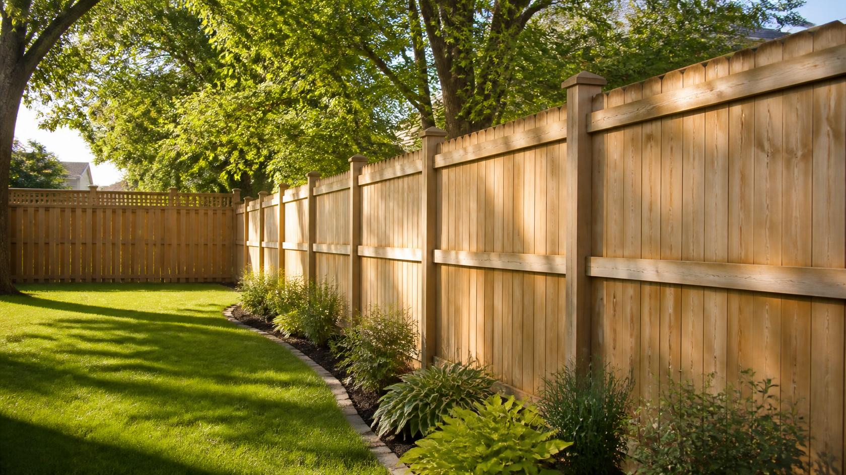 Privacy fence surrounding a residential backyard in Freeport, IL for added privacy and security.
