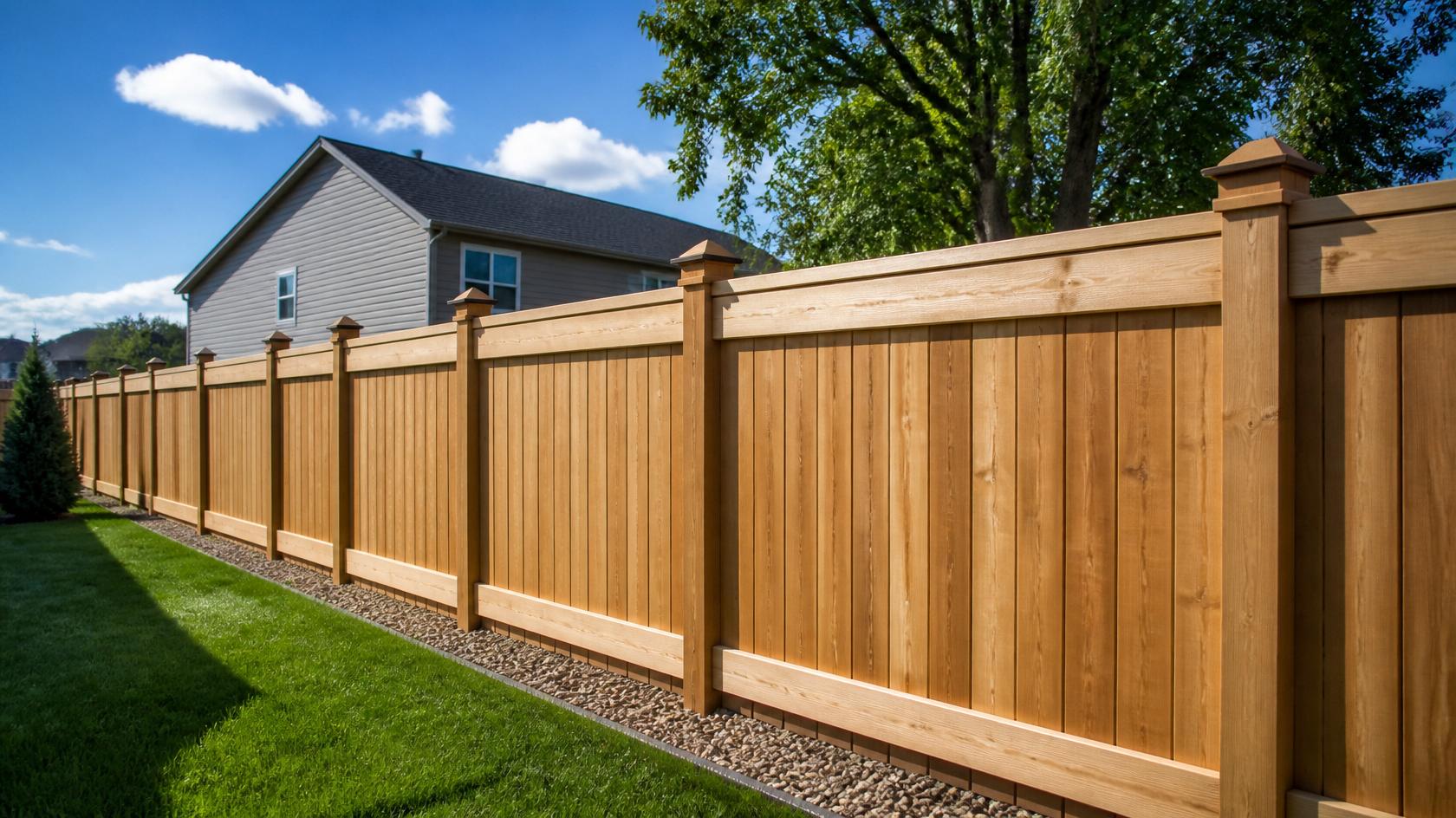 Wood privacy fence around a home in Orfordville, WI enhancing privacy and curb appeal.