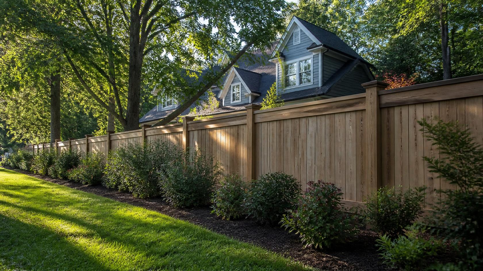 Privacy fence surrounding a residential home in Rockford, IL for added privacy and security.