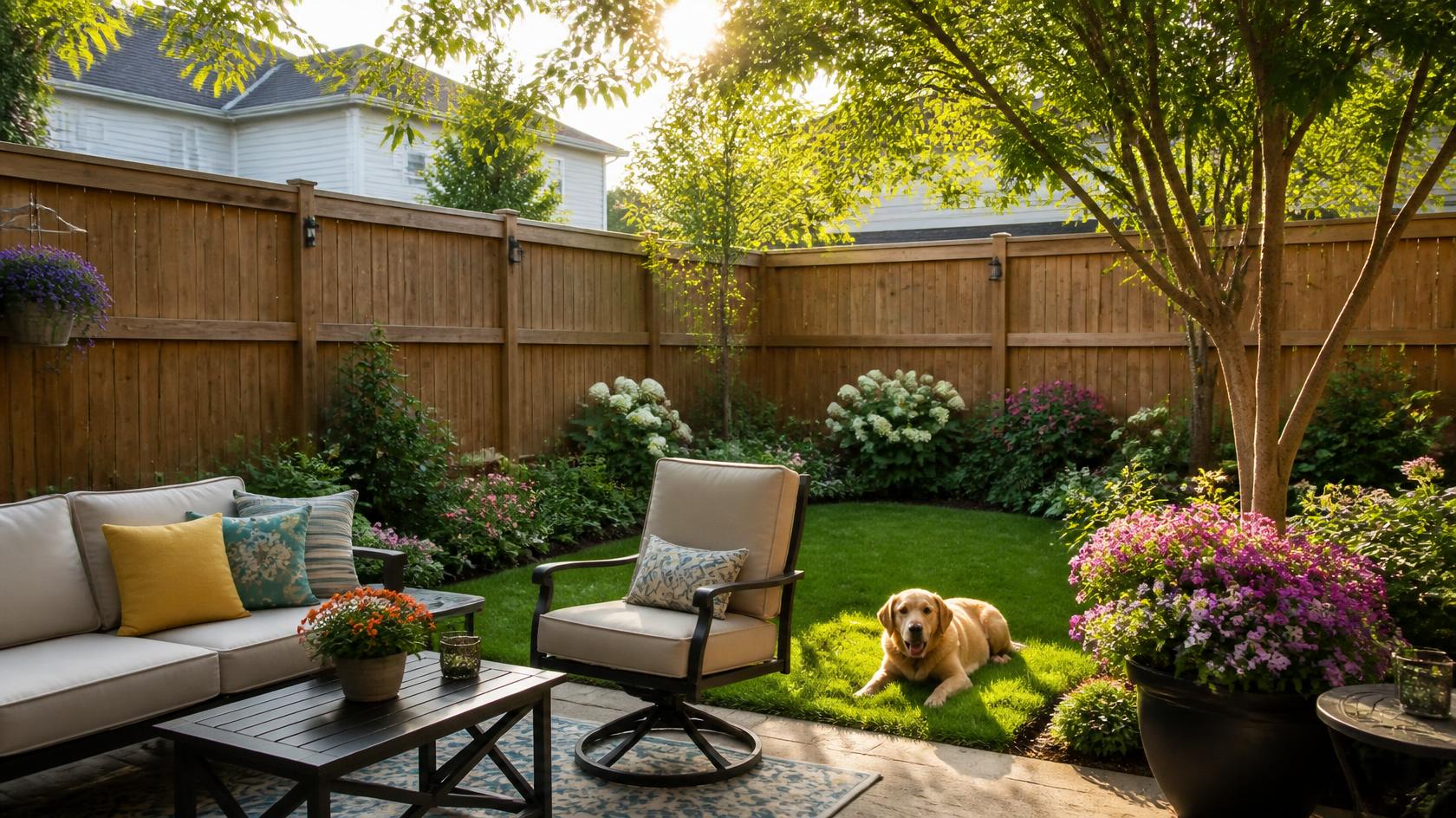 Privacy fence surrounding a backyard or side yard in Janesville, WI for added privacy and outdoor comfort.
