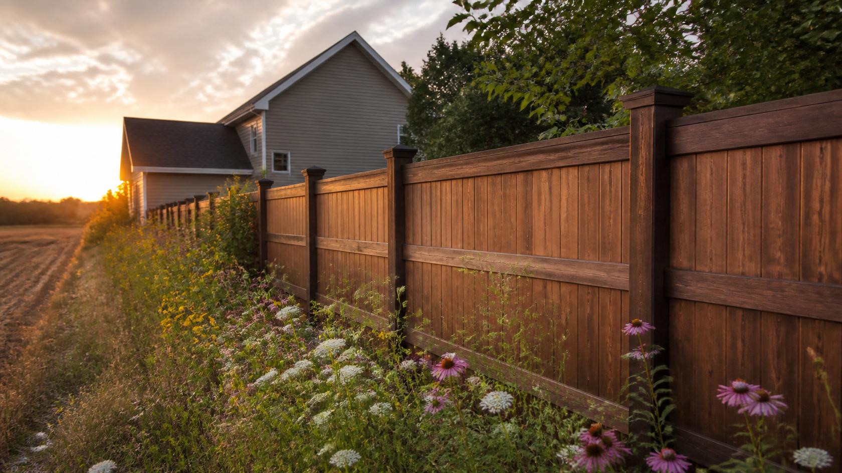 Privacy fencing around a home and side yard in Mount Carroll, IL for added privacy and defined outdoor space.