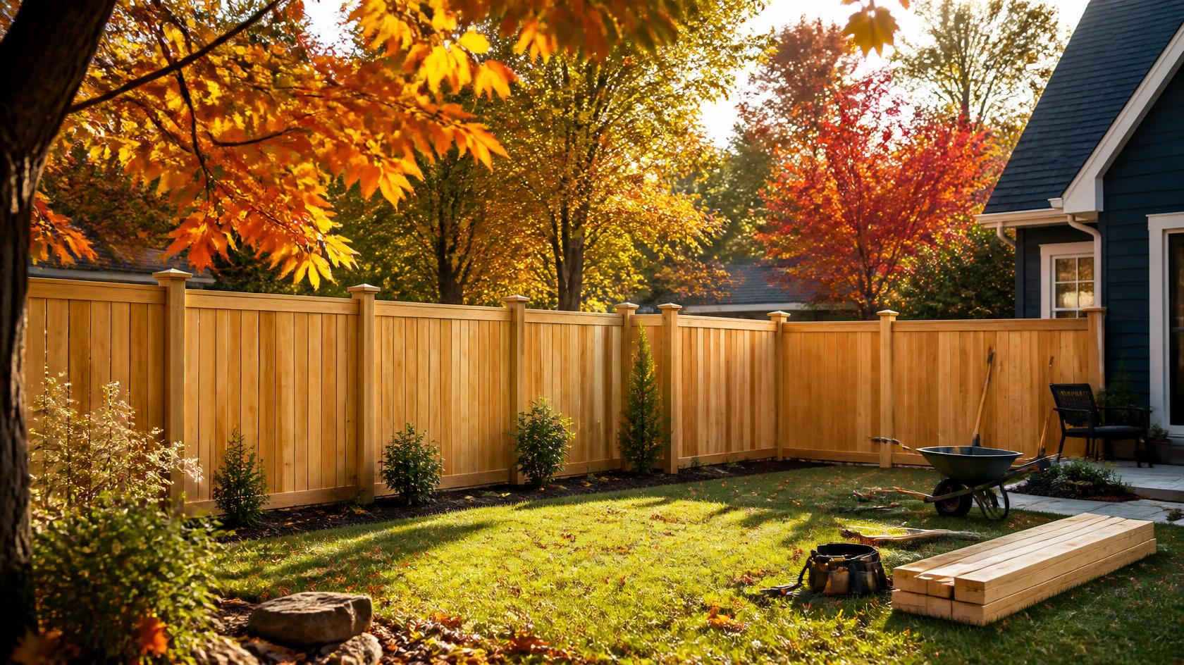 Residential fence installation in Rockford, IL during fall with homeowners planning materials, layout, and timing before winter.