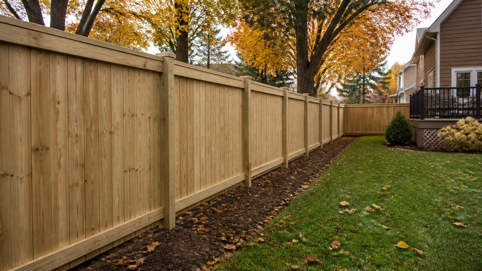 Privacy fence installation in Loves Park, IL being prepared for fall with homeowners reviewing materials, timing, yard preparation, and layout.