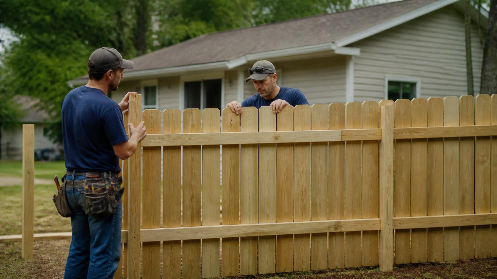 Homeowner in South Beloit, IL discussing fence installation options, materials, project costs, and scheduling with a fencing contractor.