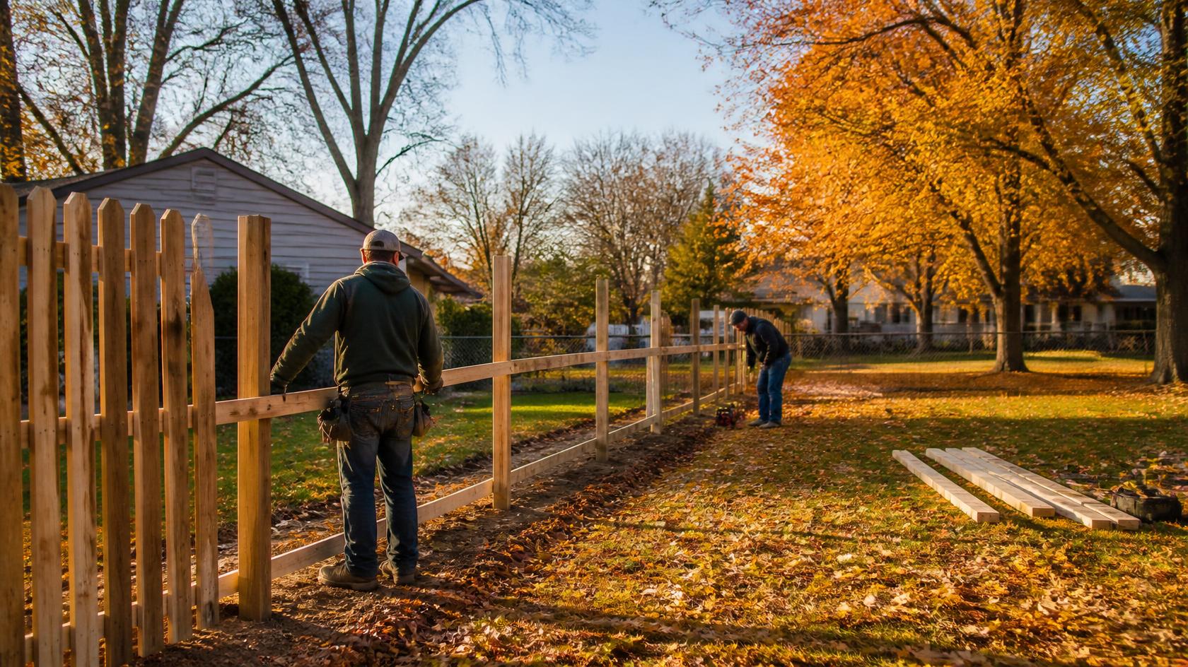 Fence installation project in Oregon, IL showing the planning, layout, installation, and completion stages of a fall fencing project.