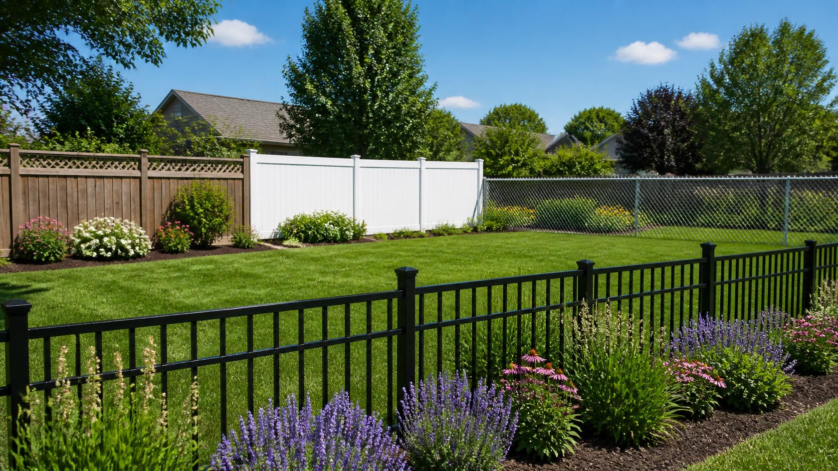Wood, vinyl, chain link, and aluminum fencing options in Oregon, IL being compared for residential property needs, appearance, and maintenance. Wood, vinyl, chain link, and aluminum fencing options in Oregon, IL being compared for residential property needs, appearance, and maintenance.