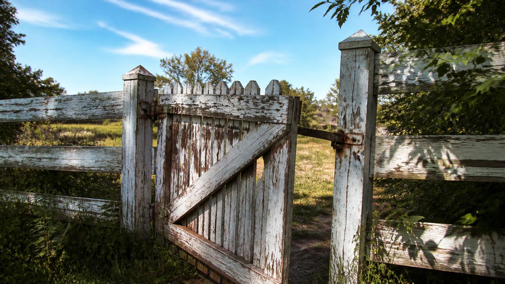 Fence gate in Mount Carroll, IL being inspected for sagging, alignment, latch, hardware, and other signs that service may be needed.