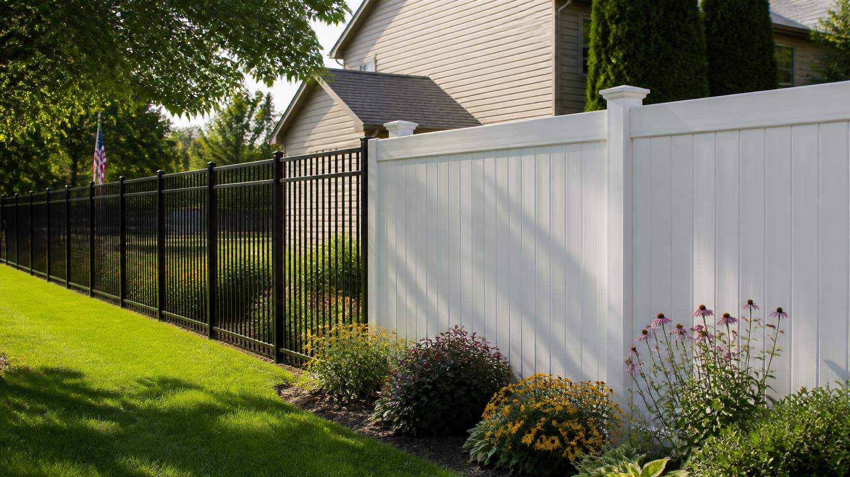 Vinyl and aluminum fencing options in Winnebago, IL being compared for appearance, durability, maintenance, and residential property needs.