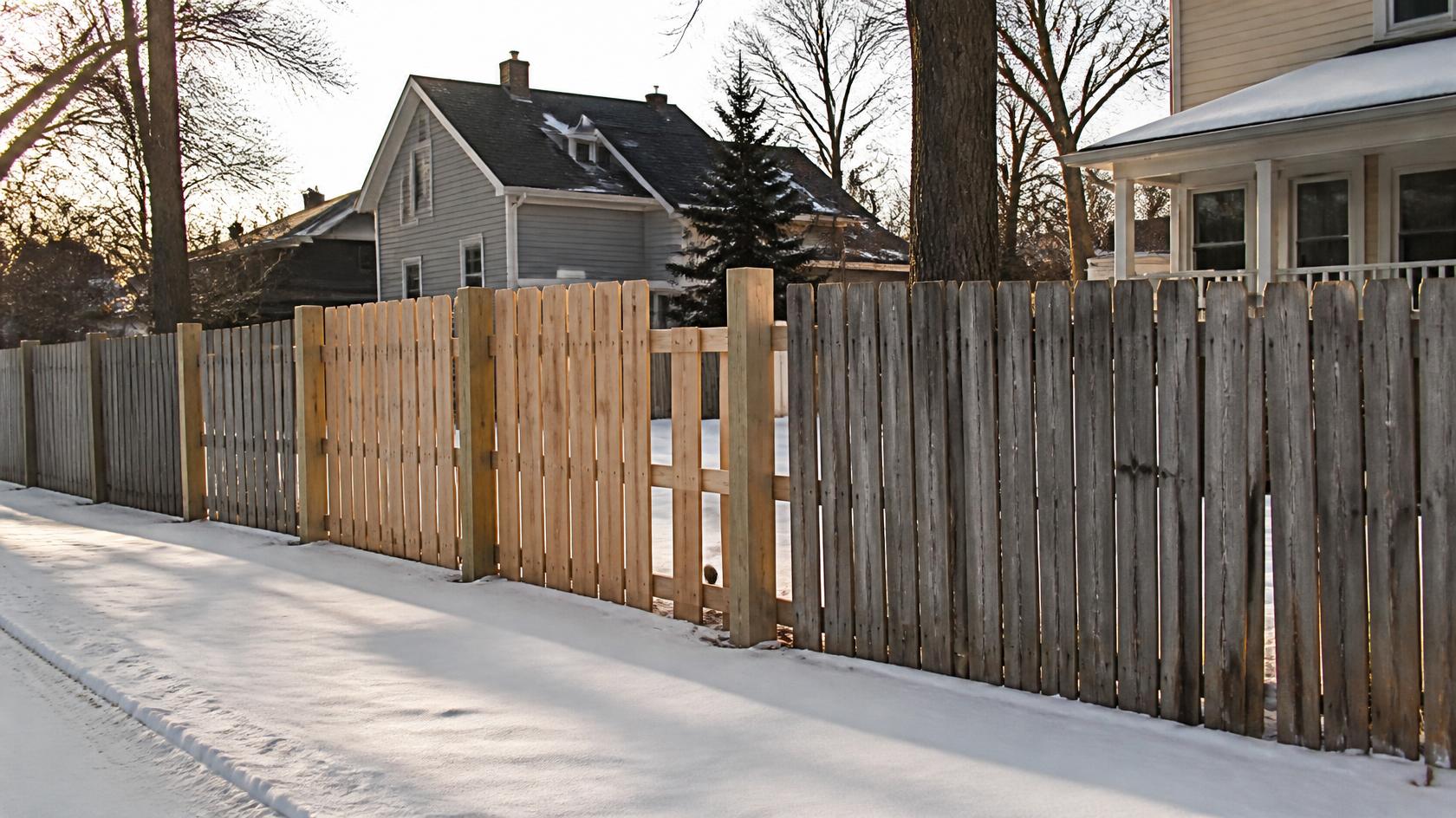 Residential fence in DeKalb, IL being evaluated for replacement before snowfall, with attention to damaged sections, material choices, and project timing. Residential fence in DeKalb, IL being evaluated for replacement before snowfall, with attention to damaged sections, material choices, and project timing.