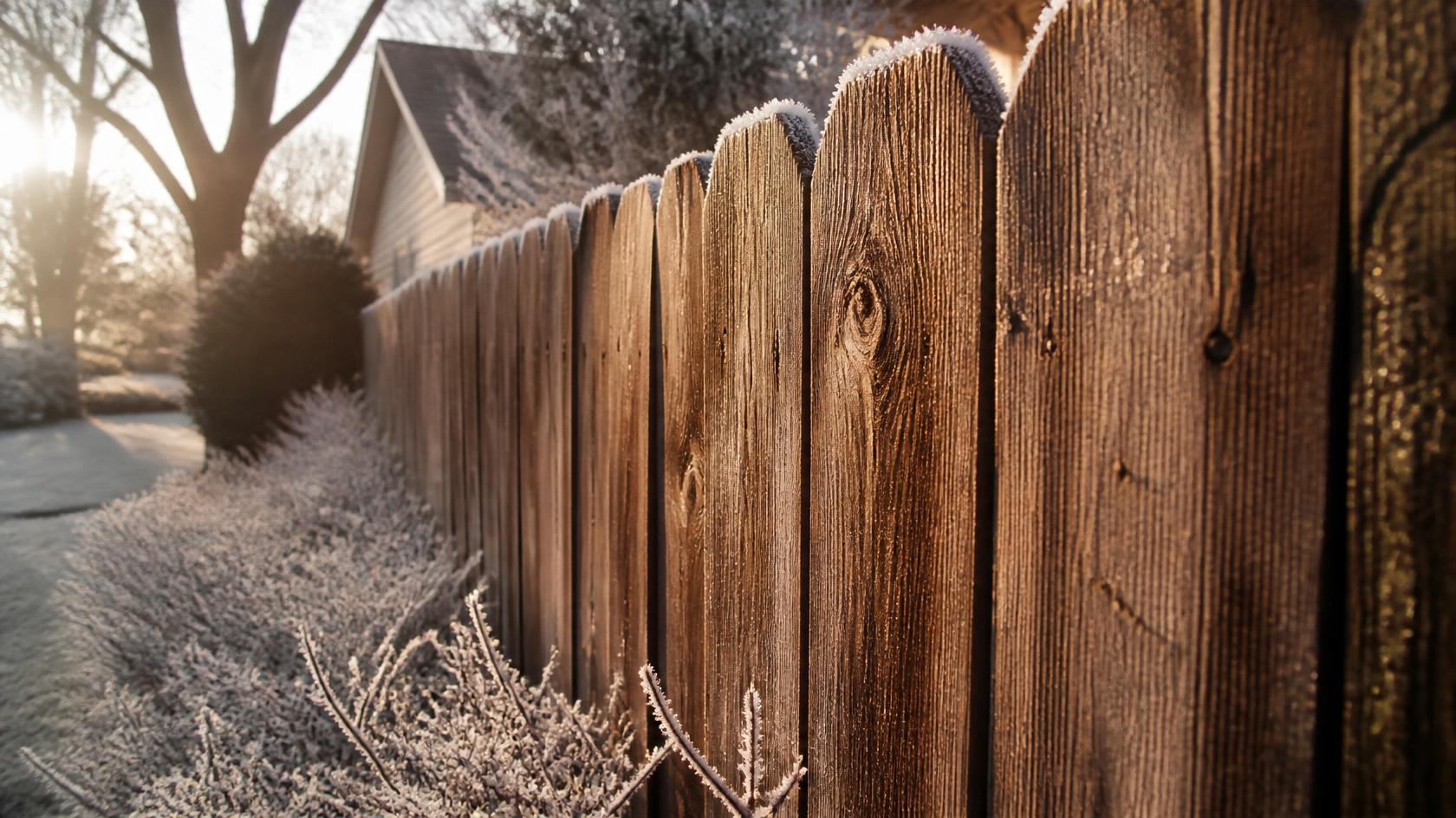 Wood fence in DeKalb, IL being inspected and maintained to protect boards, posts, and rails from moisture and winter weather.