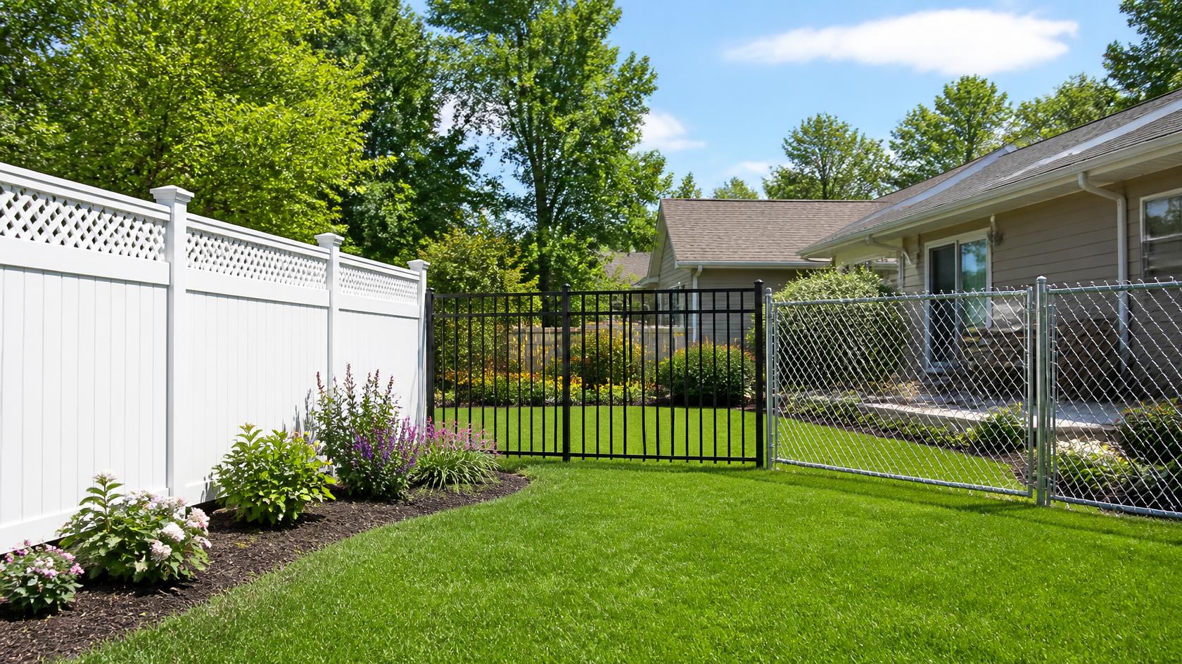 Vinyl, aluminum, and chain link fencing options in Sycamore, IL being compared for durability, maintenance needs, appearance, and residential use.