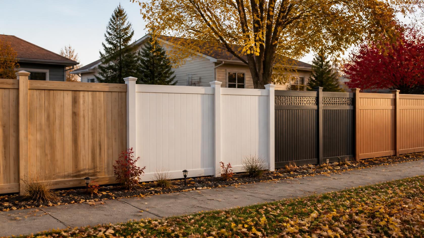 Homeowner in Rochelle, IL comparing privacy fence materials and reviewing installation costs while planning a fall fencing project.