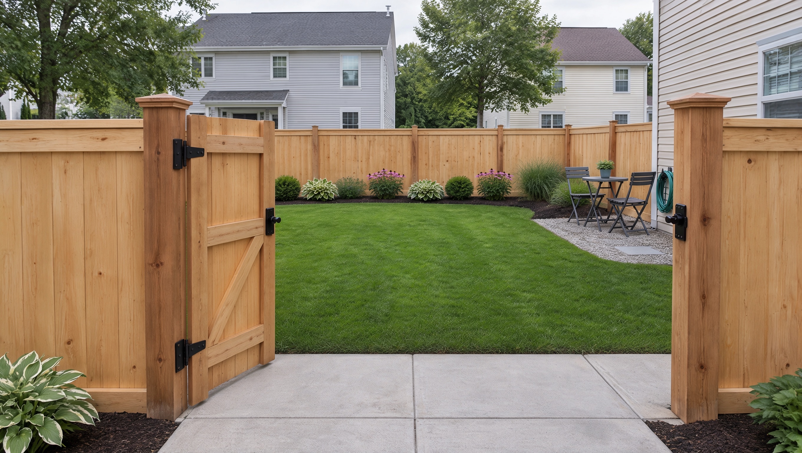 Compact backyard in Loves Park, IL, with a thoughtfully positioned privacy fence that defines the property boundary while preserving usable outdoor space. Compact backyard in Loves Park, IL, with a thoughtfully positioned privacy fence that defines the property boundary while preserving usable outdoor space.