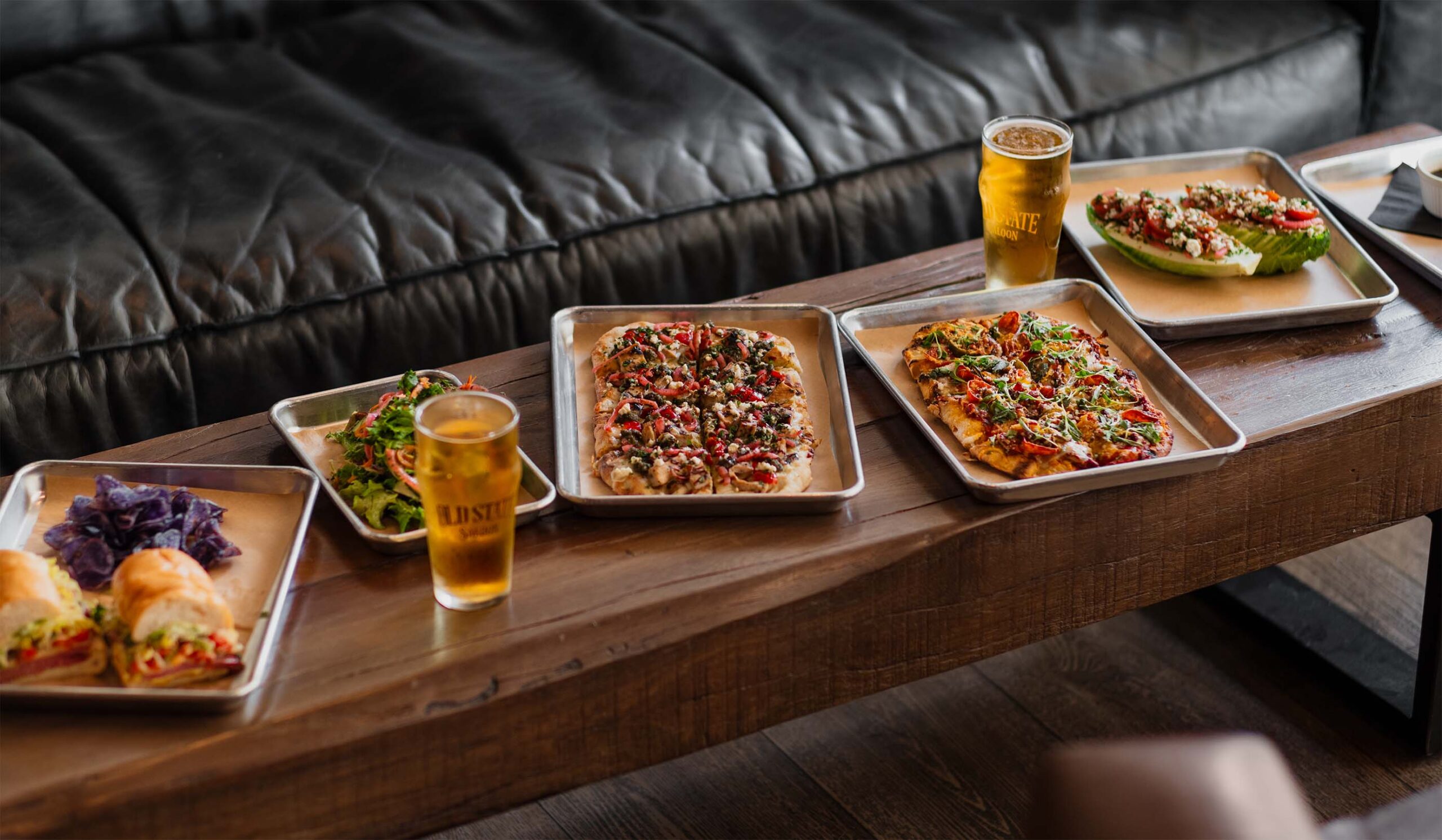 Food and gathering space inside Old State Saloon