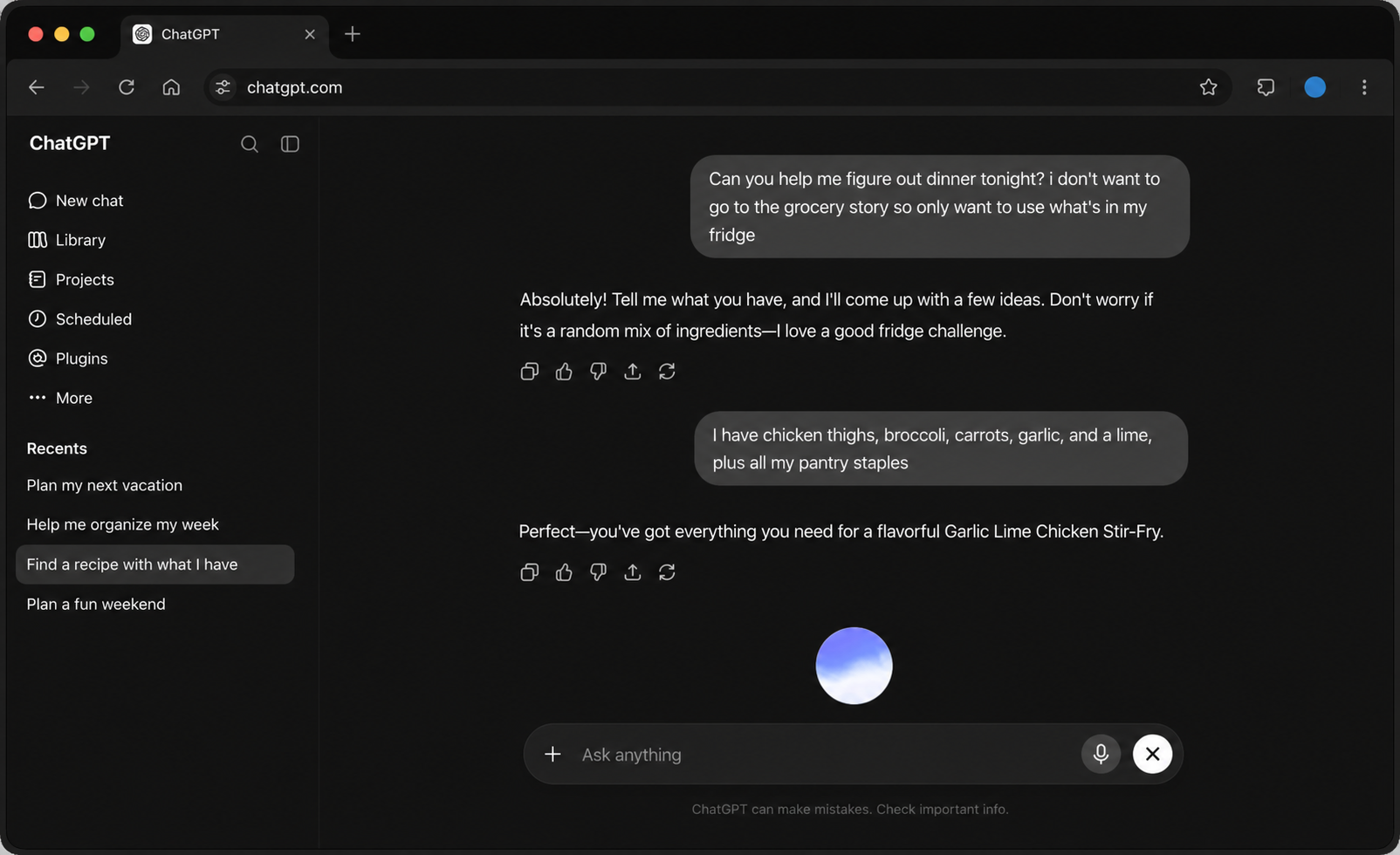 ChatGPT Chat interface