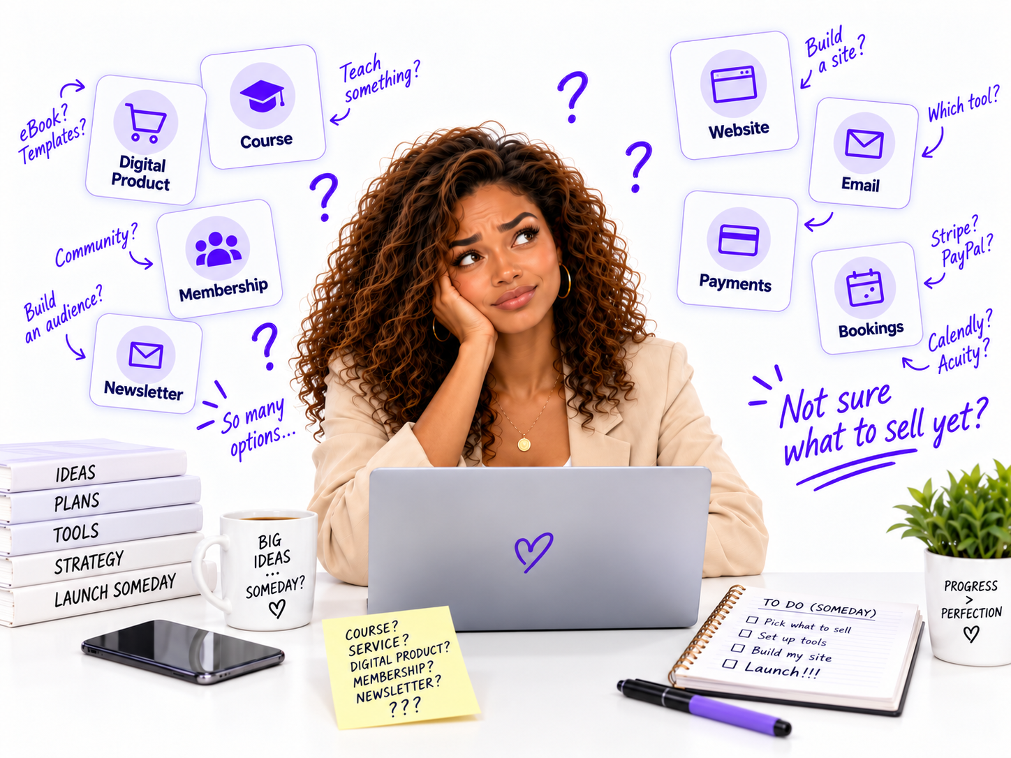 Entrepreneur deciding what kind of offer to sell