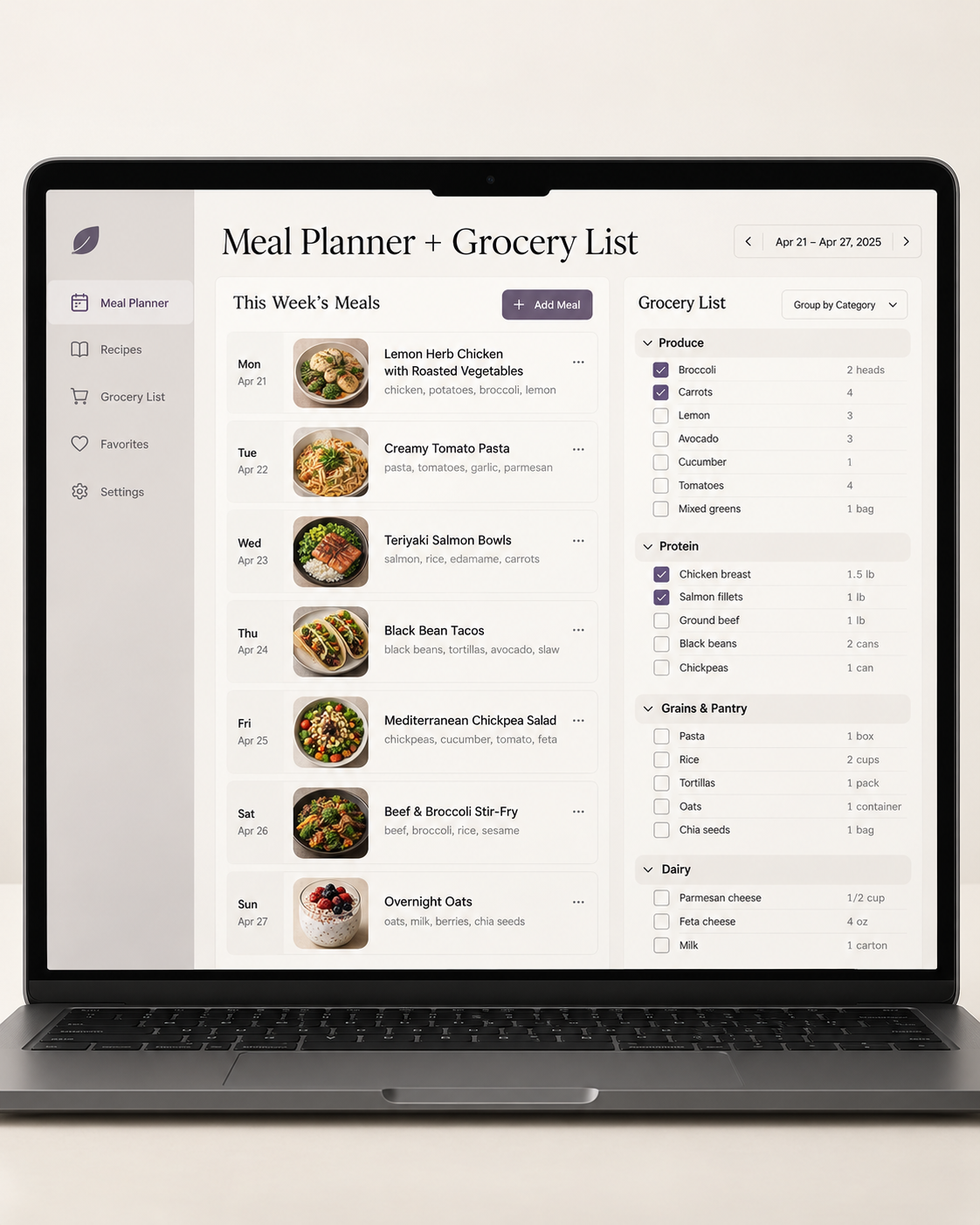 Meal Planner + Grocery List