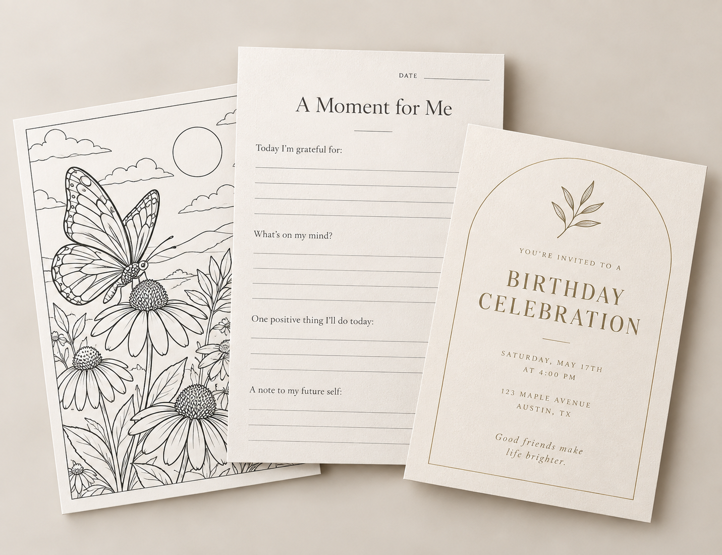 Coloring Page · Journal Page · Invitation