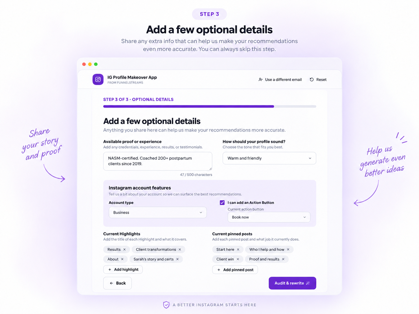Screenshot: bio options