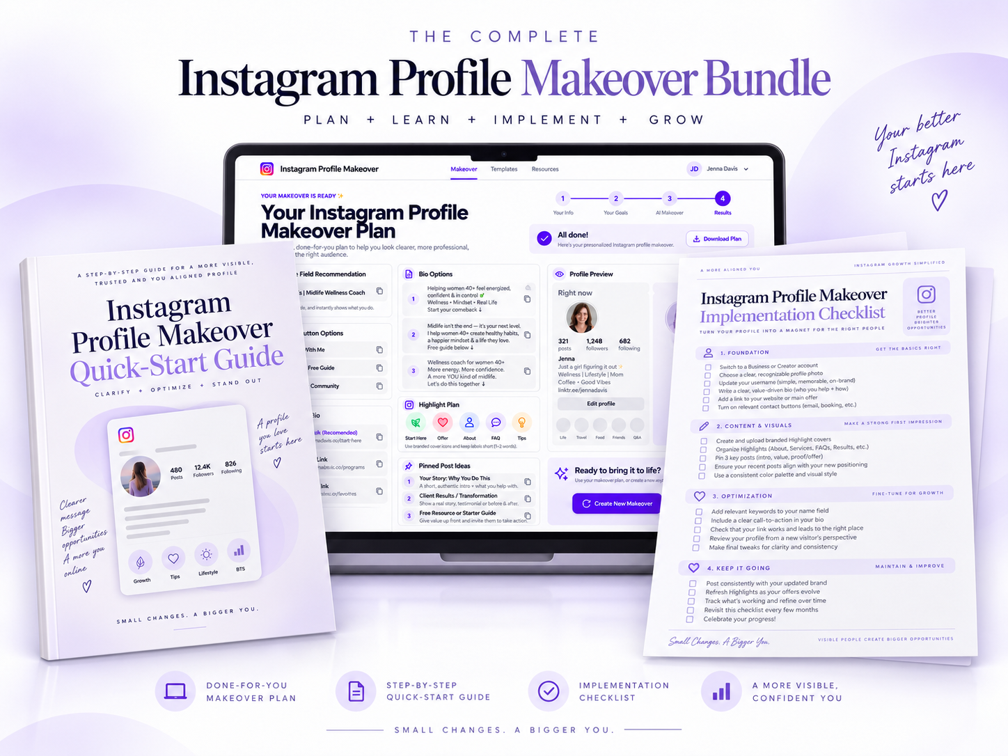 Bundle mockup: app, guide, checklist, walkthrough, template