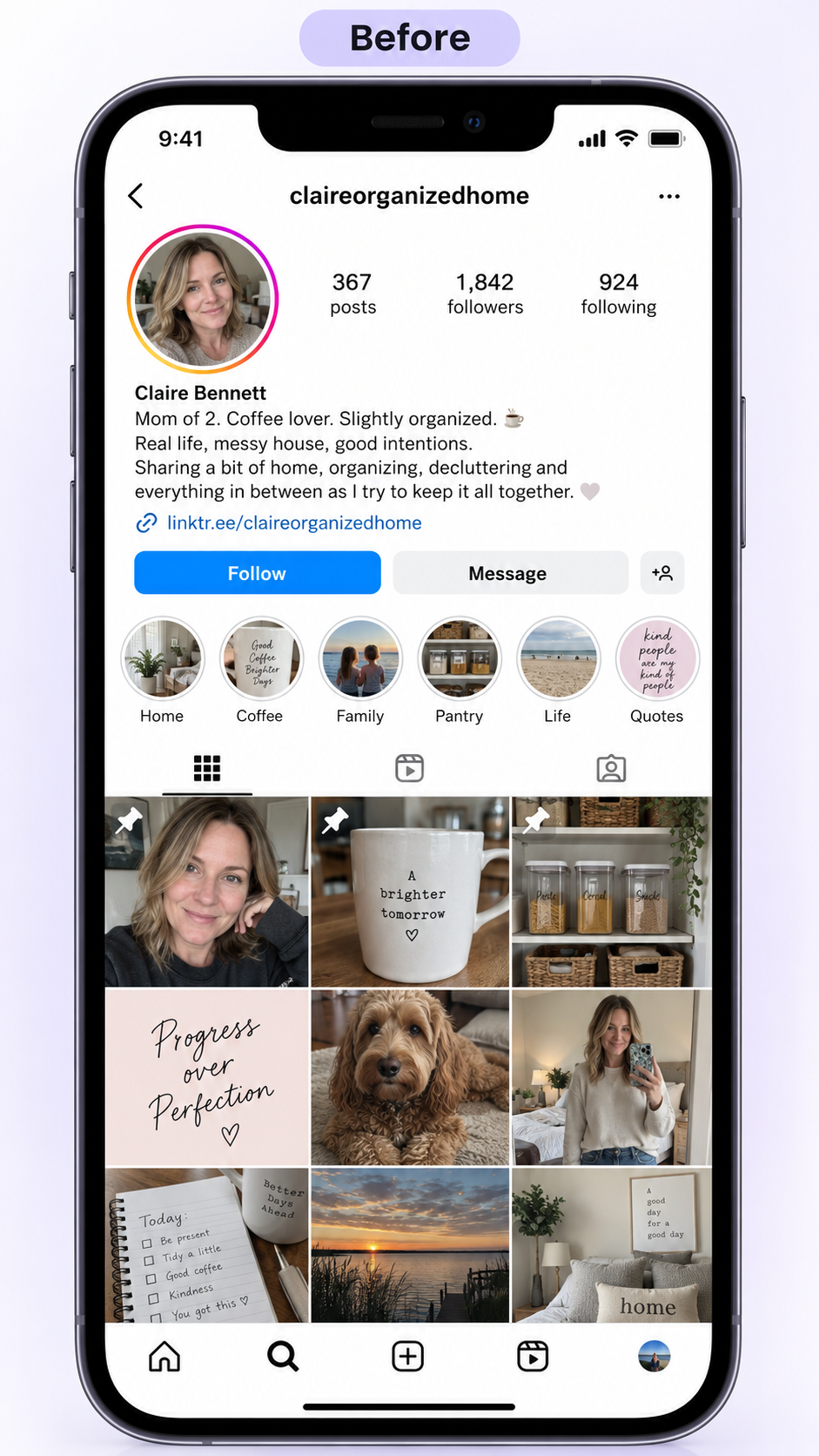 Before: profile screenshot