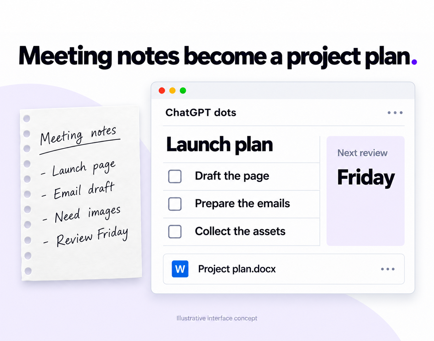 Agent workspace example — tracking deadlines, open decisions, and questions