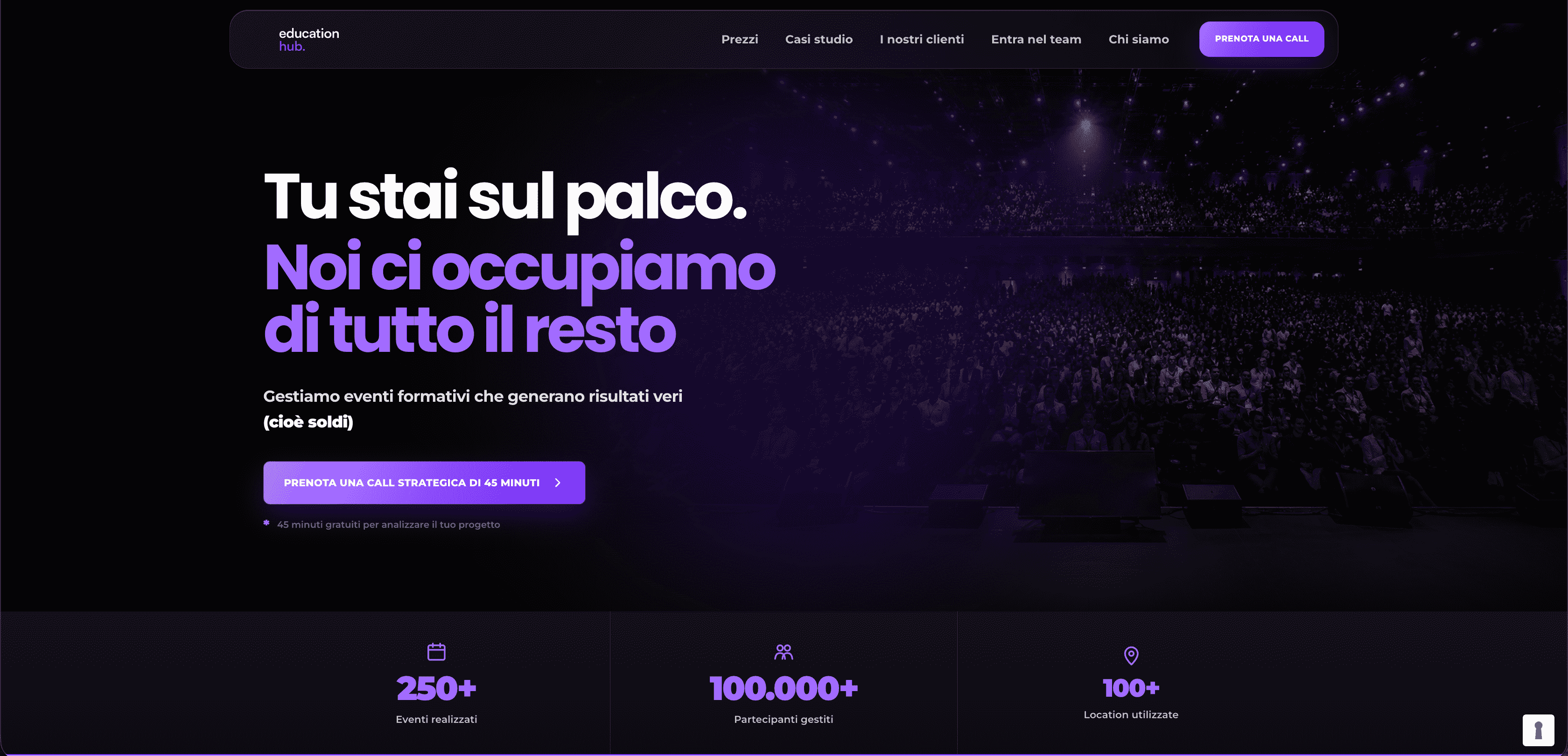 Screenshot desktop reale del sito Education Hub