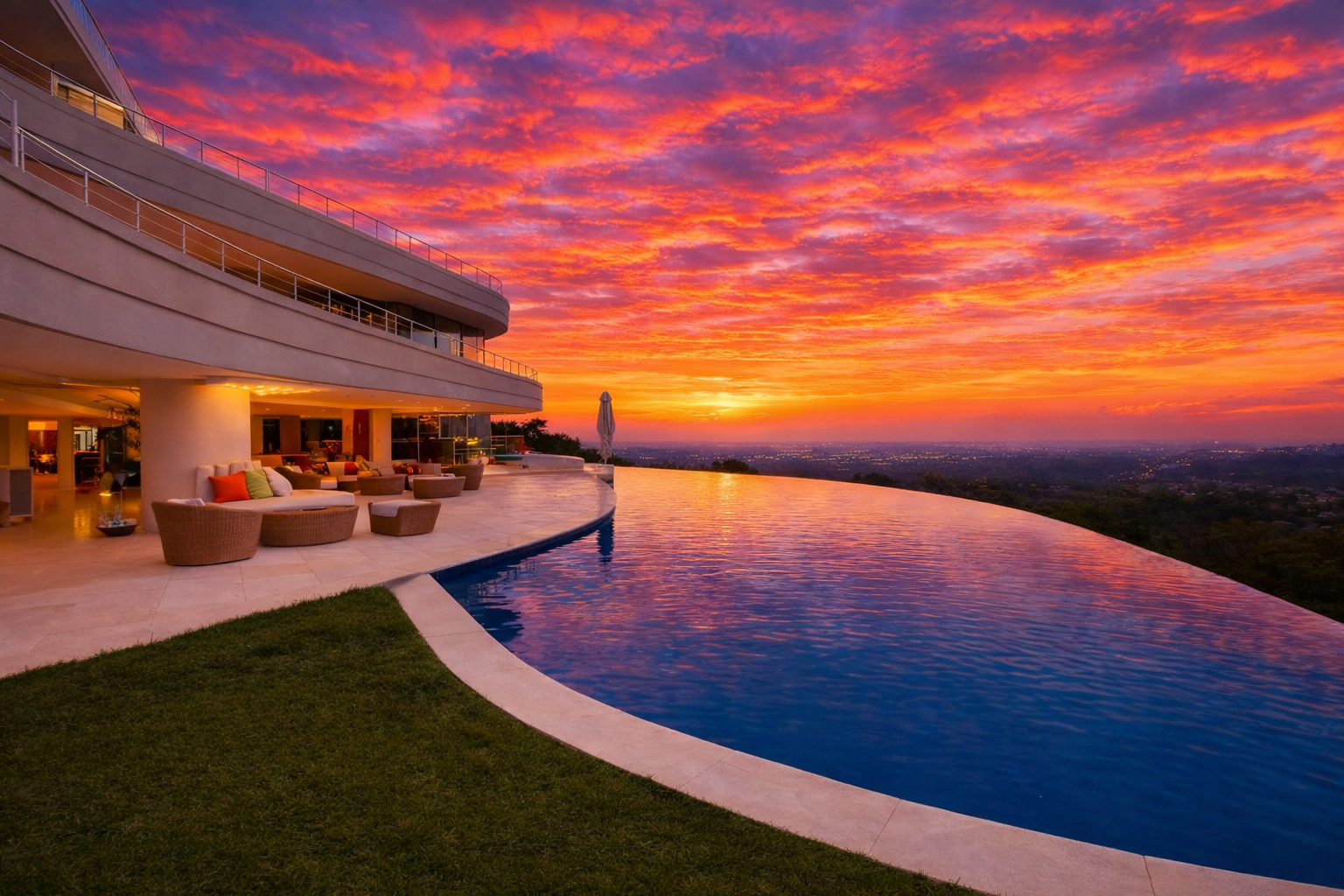Luxury infinity pool at sunset