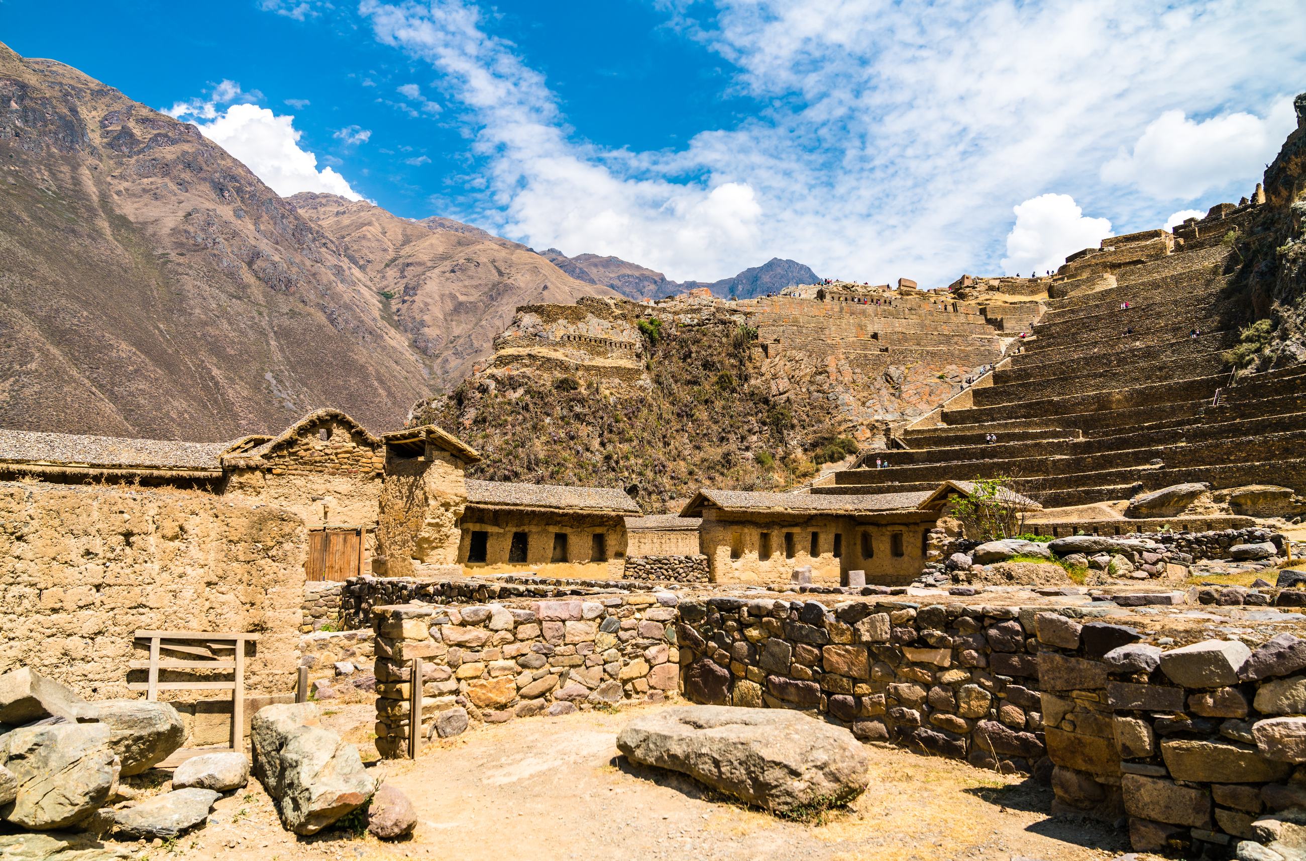 Inca stone buildings and terraces at Ollantaytambo