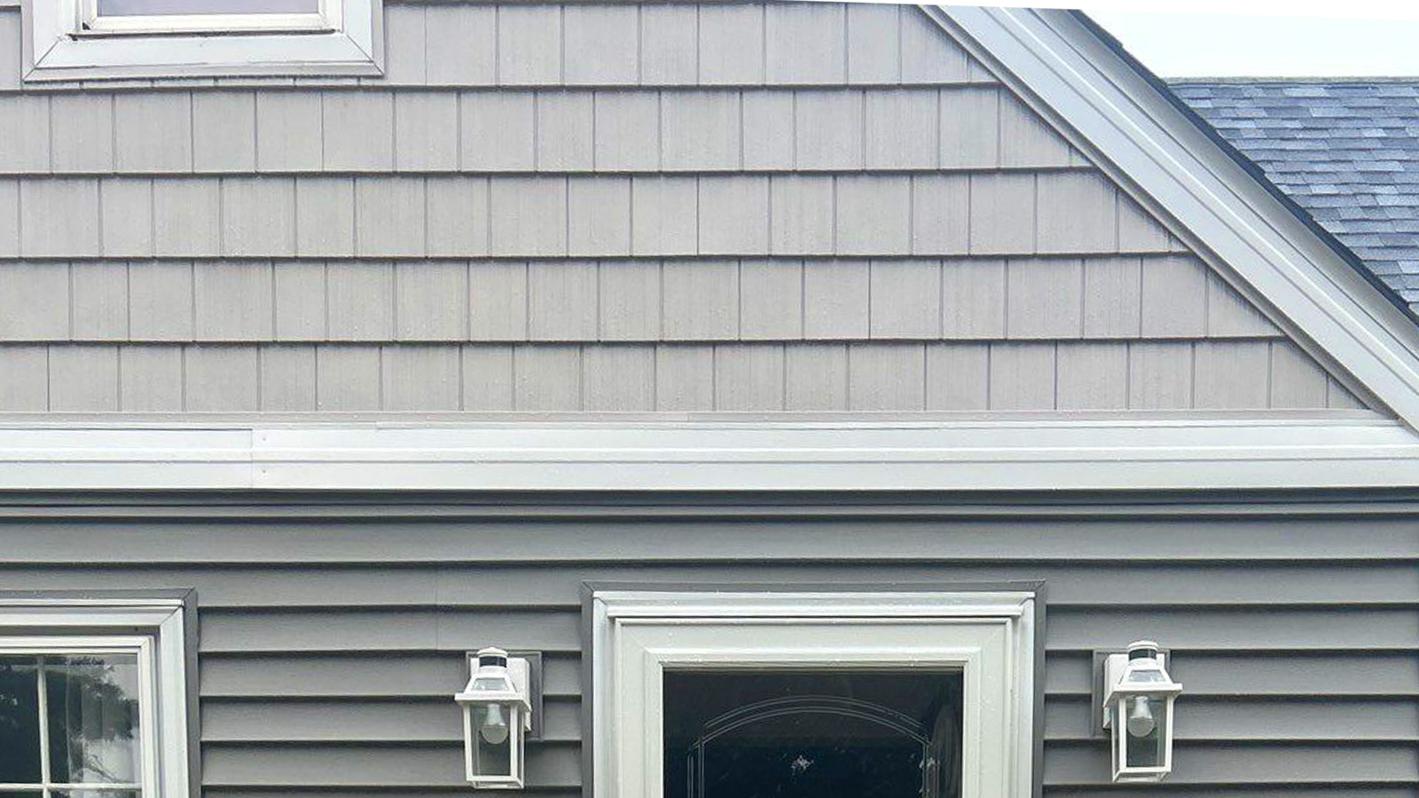Siding project in St. Paul, Westlake Royal, Metropolitan Gray and Cedar Shingle in Driftwood