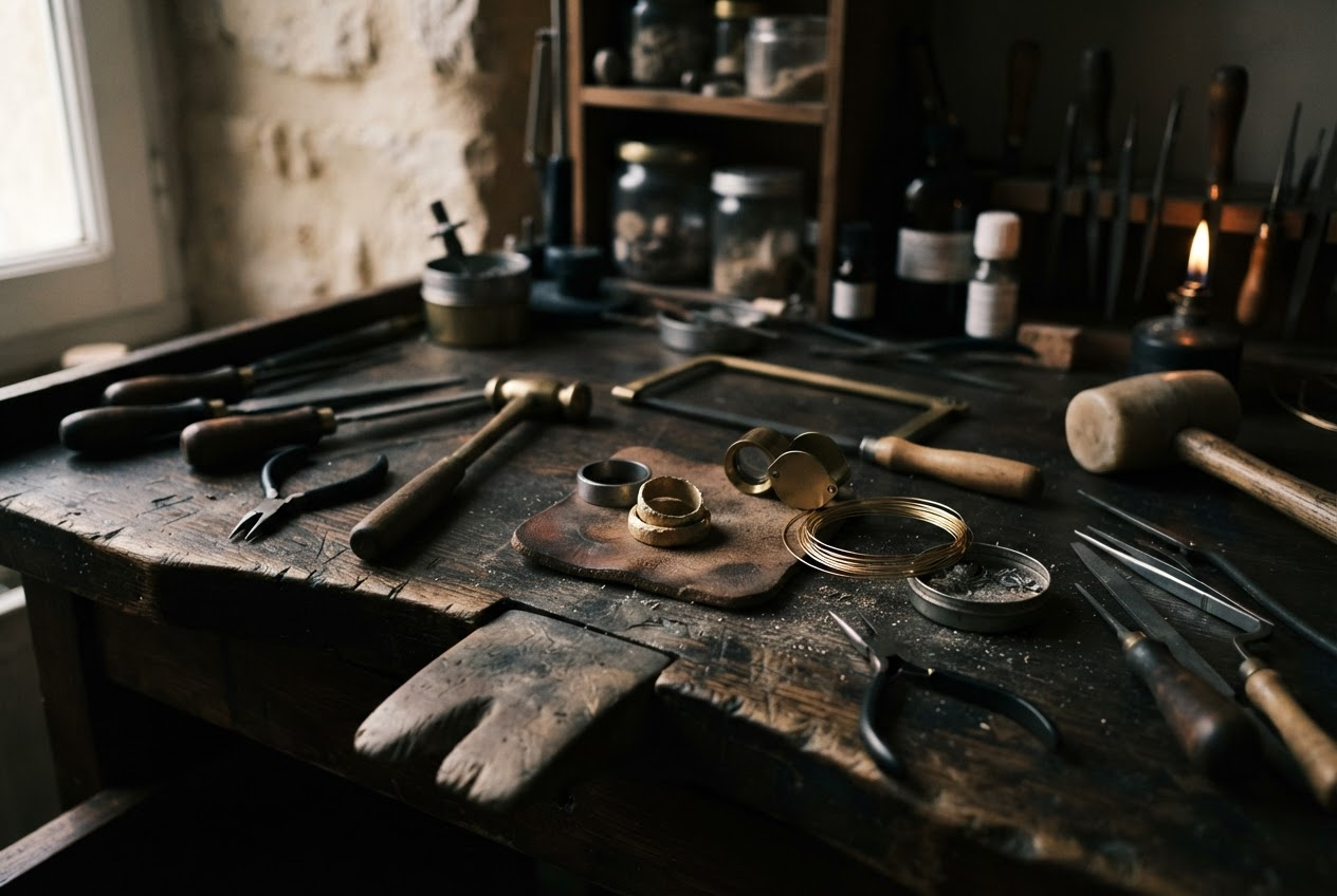 Traditional jewelry workshop and tools