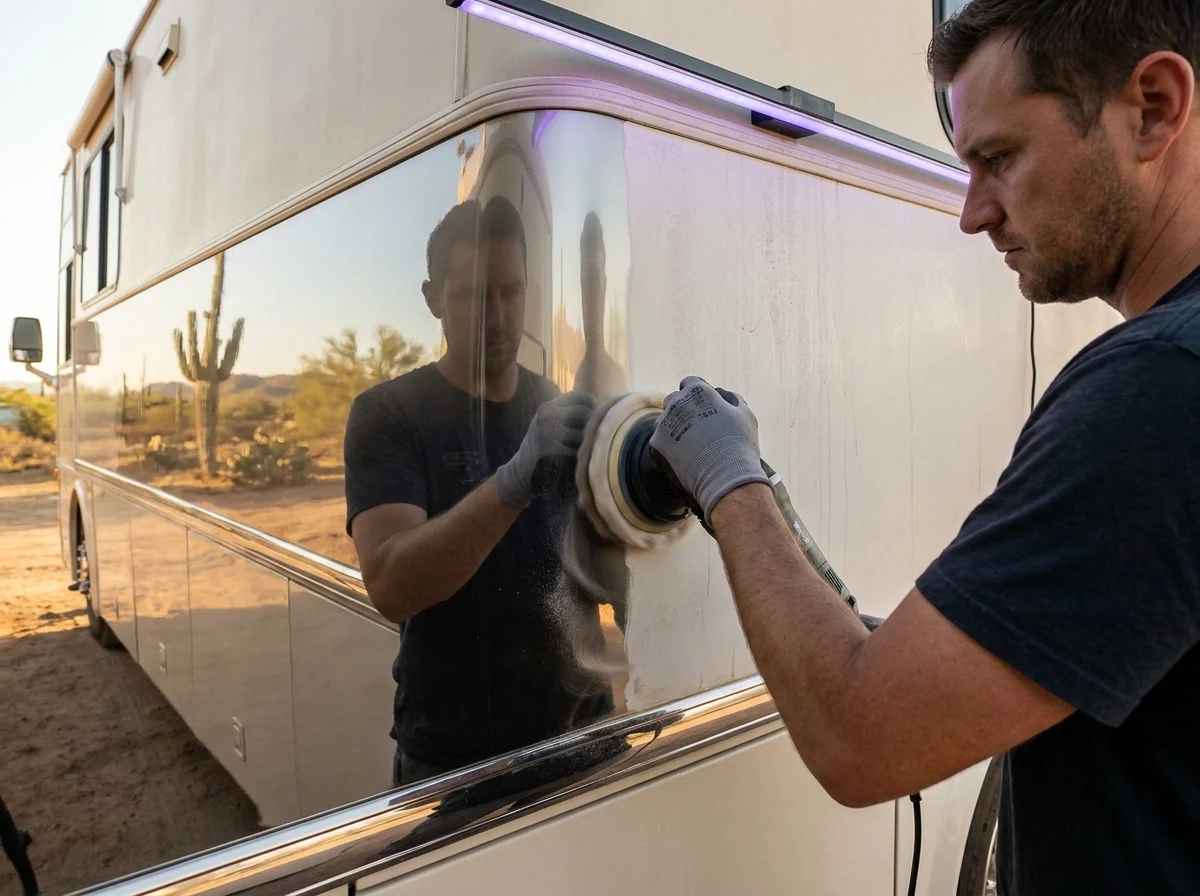 Professional restoring gloss to an oxidized RV side panel