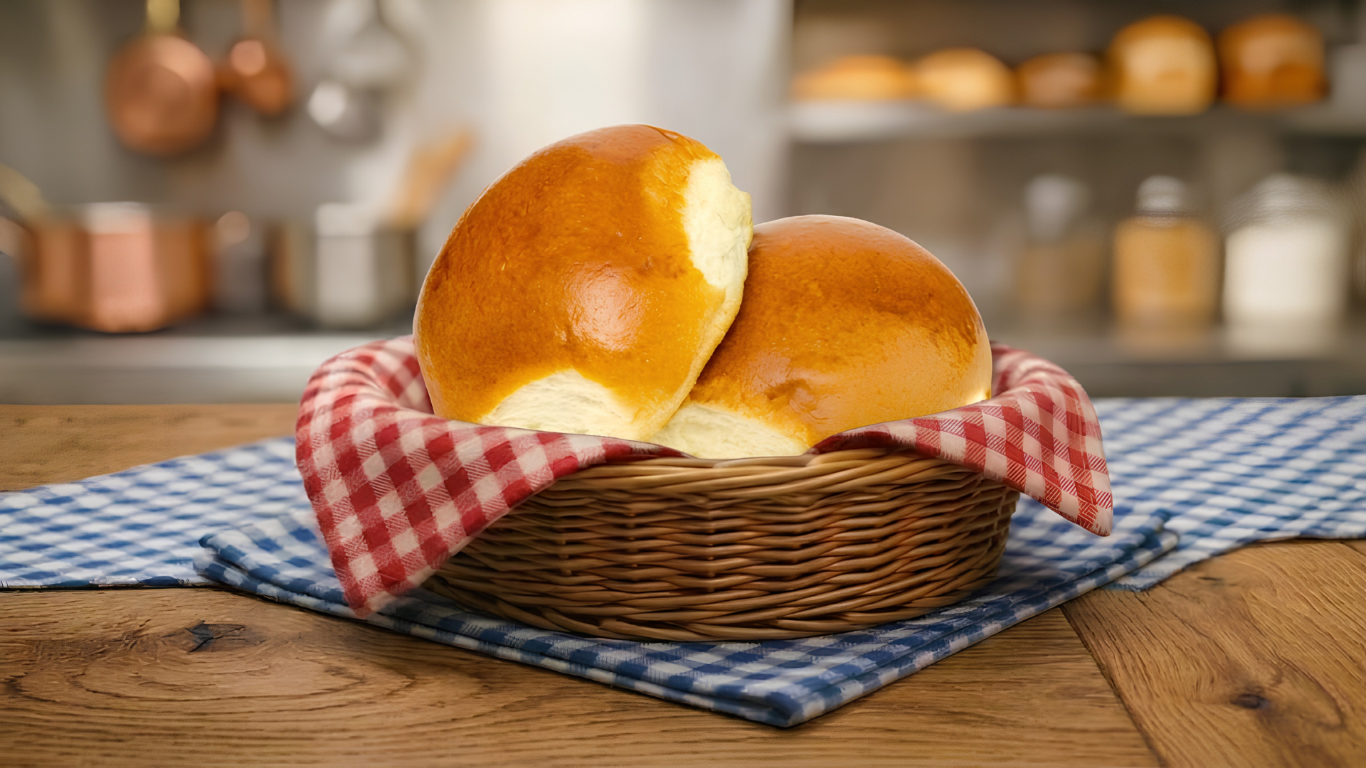 Dinner rolls and specialty breads on display