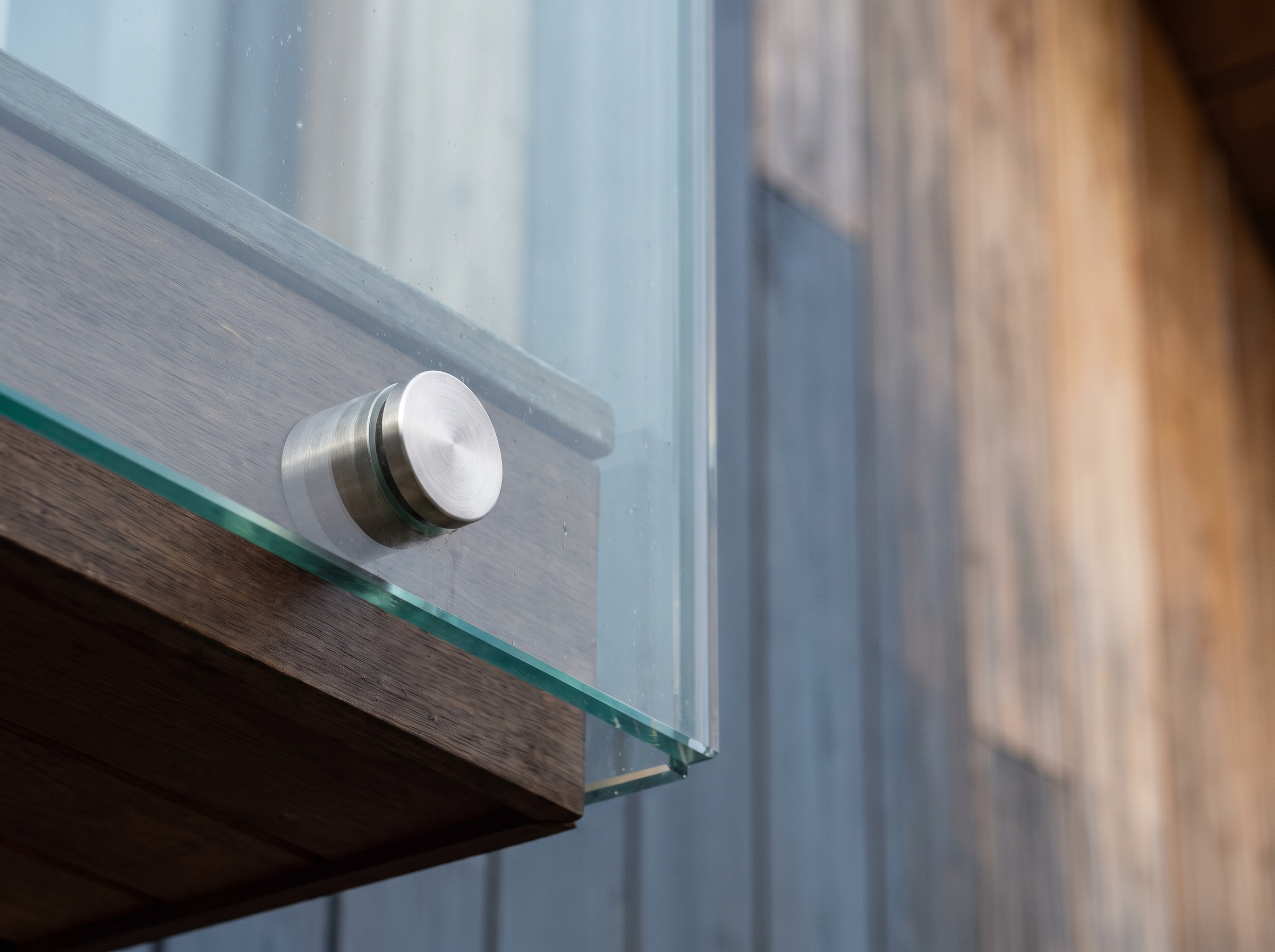 Stand-off Adaptor Balustrade detail — toughened glass panel and 316 stainless steel fixings
