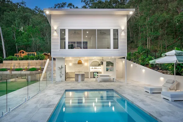 Modern fibreglass pool completed by Poseidon Pools CQ