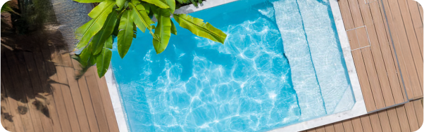 Compact pool and timber deck from above