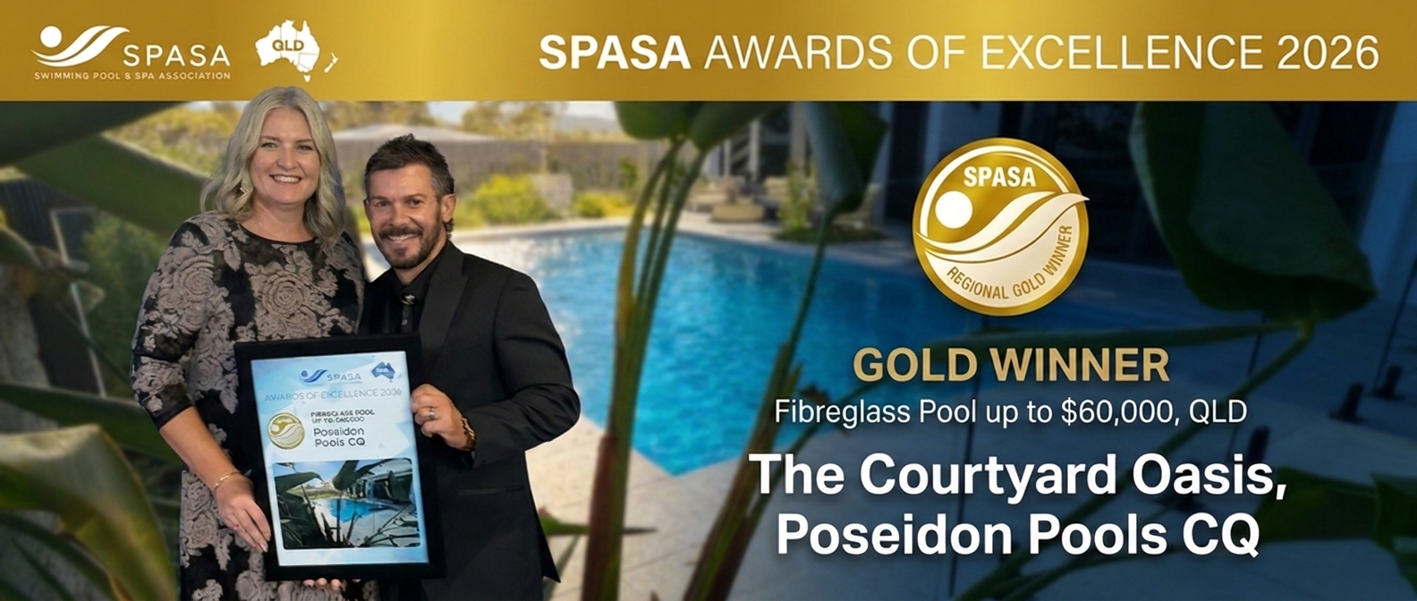 2026 SPASA Regional Gold Winner award for The Courtyard Oasis by Poseidon Pools CQ
