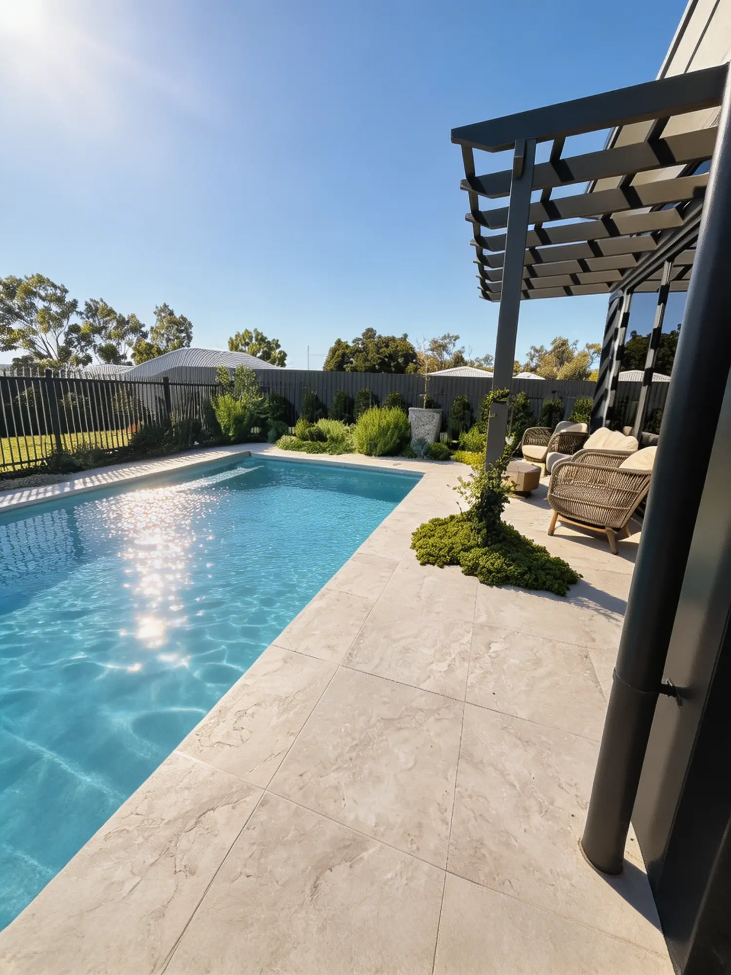 Courtyard Oasis fibreglass pool and resort-style patio in Parkhurst