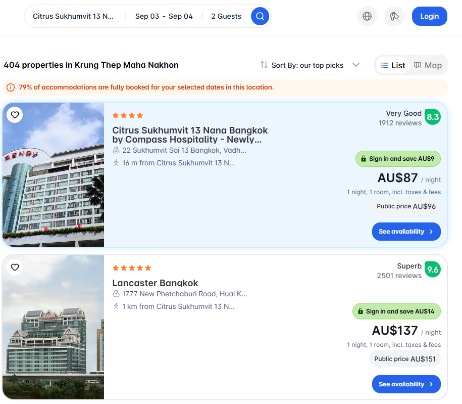 EezyStay member portal showing member prices below public prices