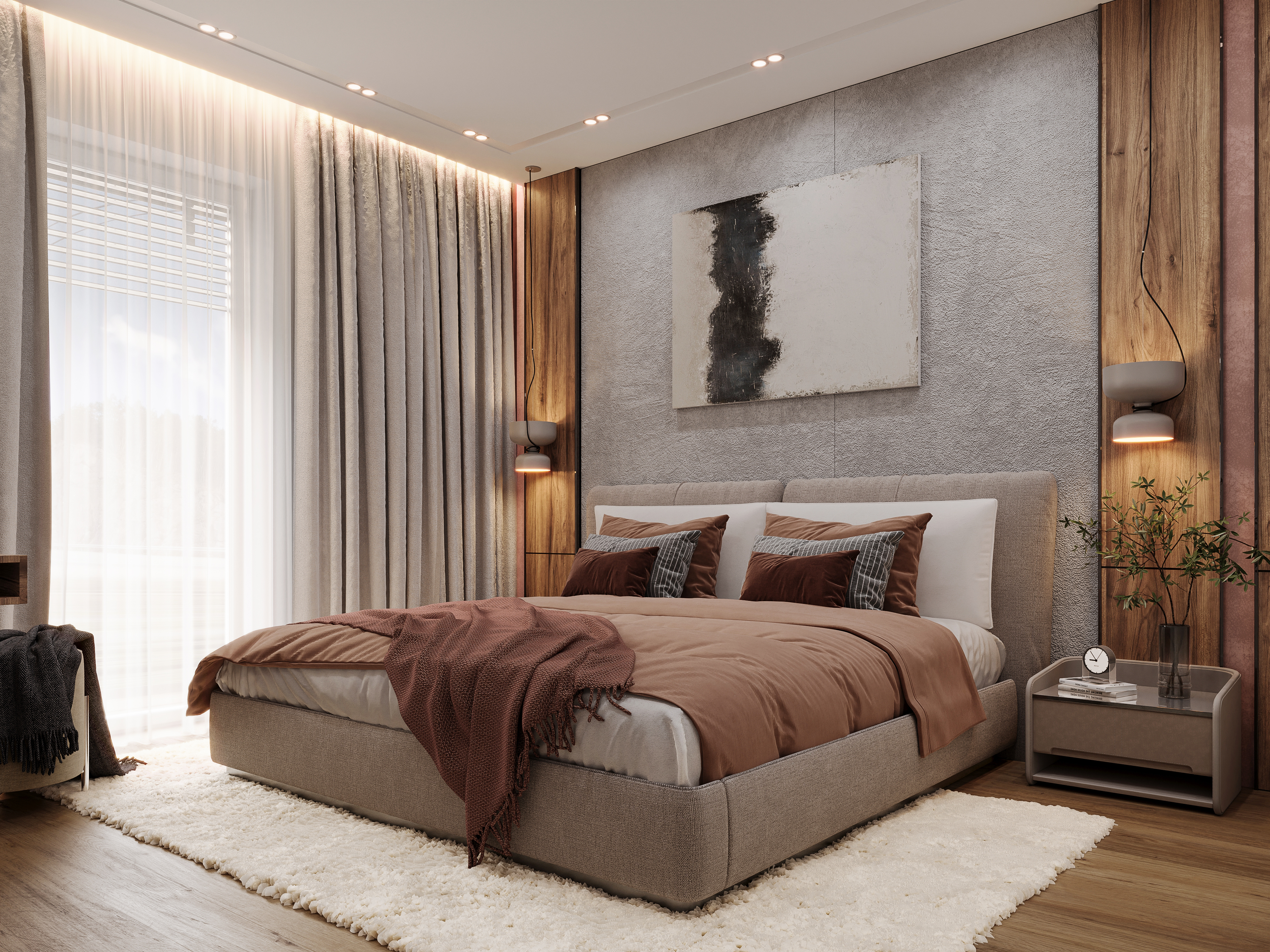 ZU502 luxury apartment bedroom with boutique-hotel lighting