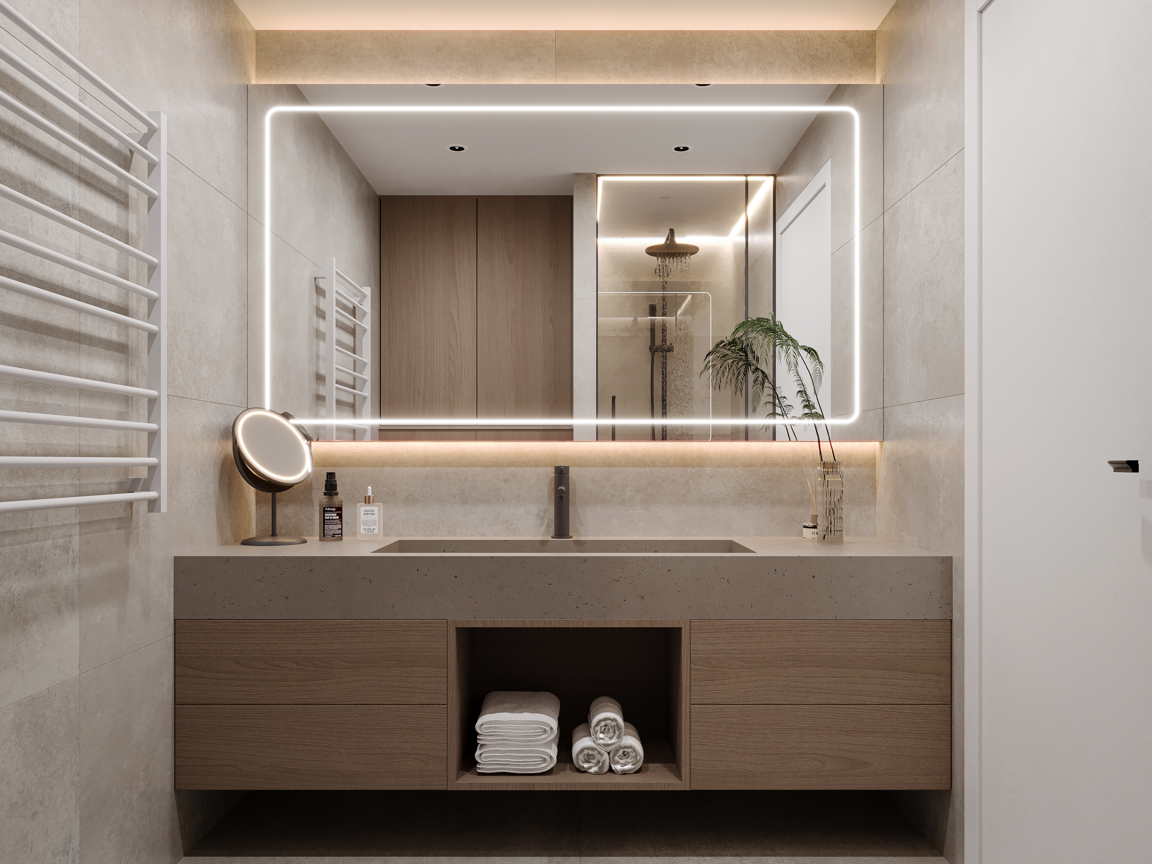 ZU602 luxury apartment bathroom with specification-led materials &mdash; luxury apartment CGI off-plan Europe